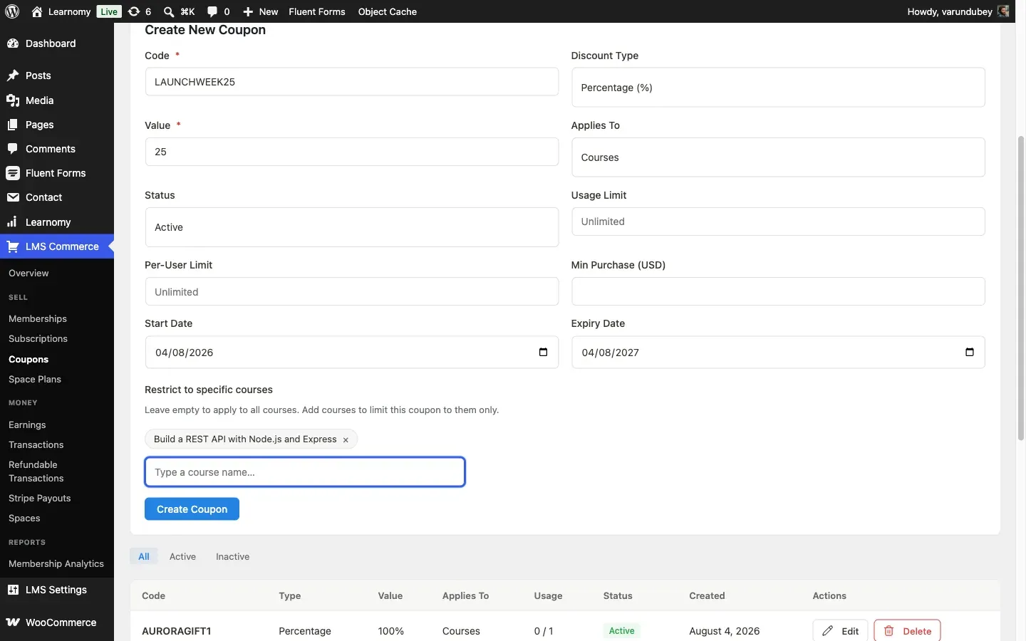 Coupon creation form