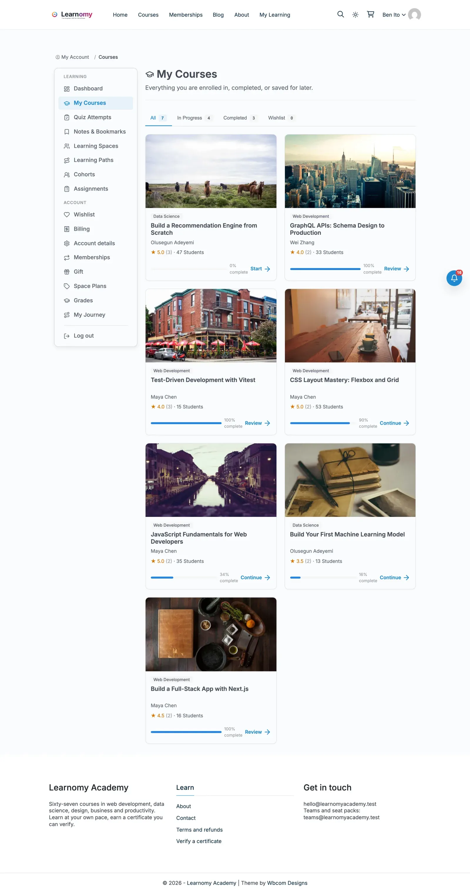 My Courses page