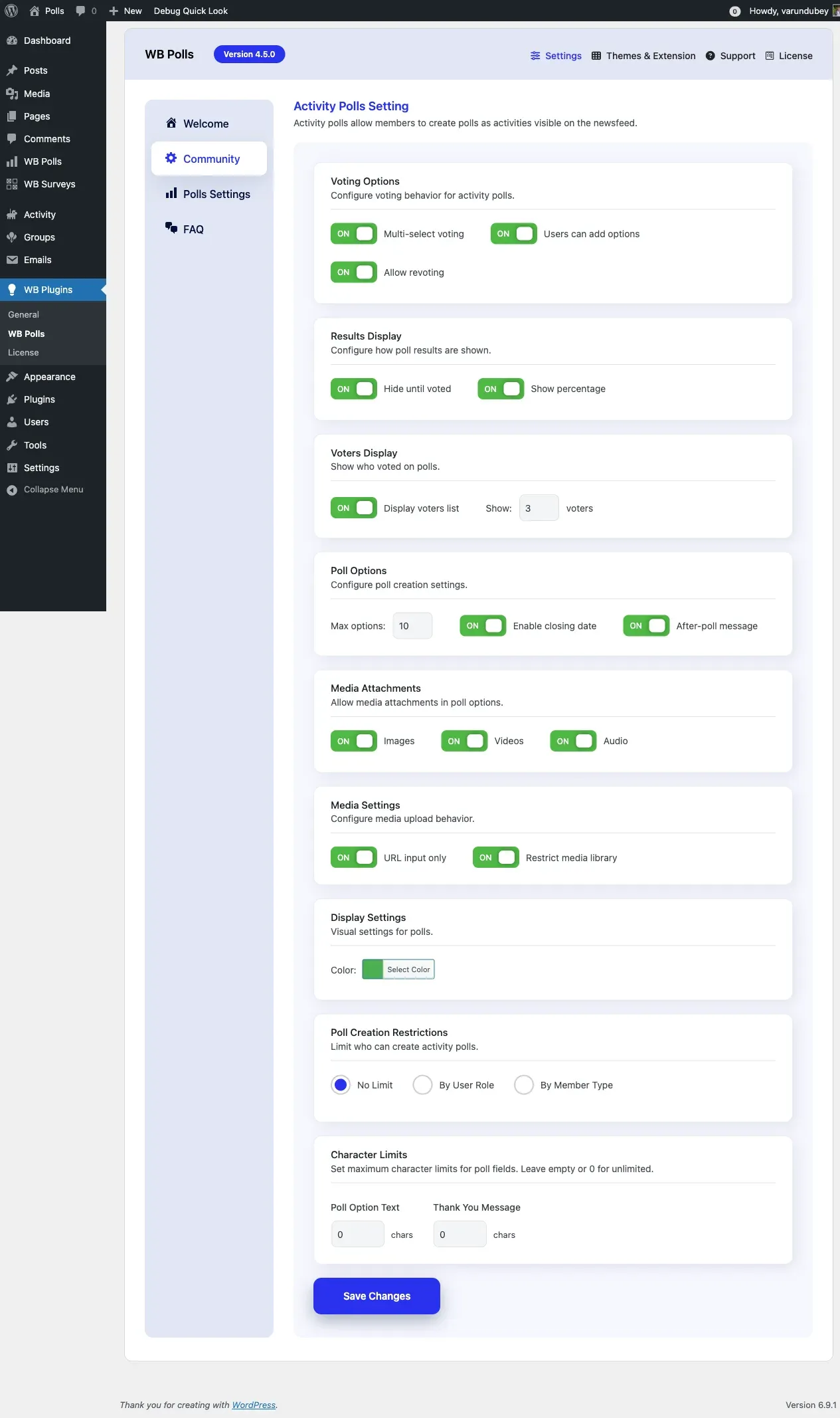 Community Settings Tab