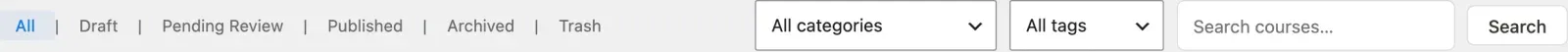 Courses list filters