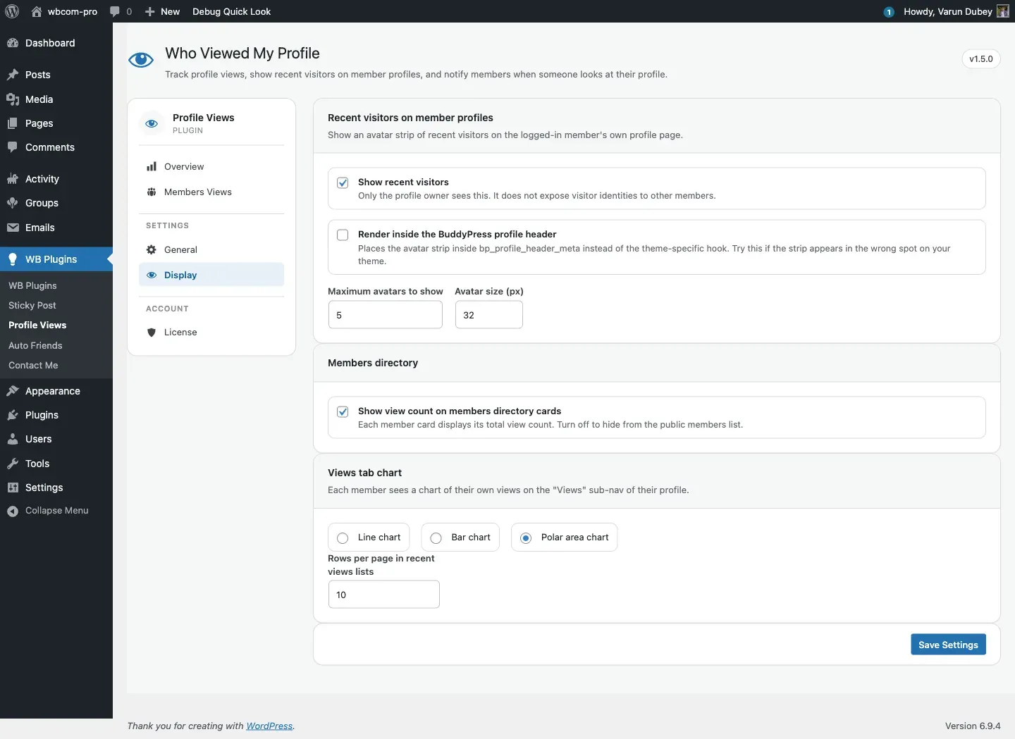 Display tab