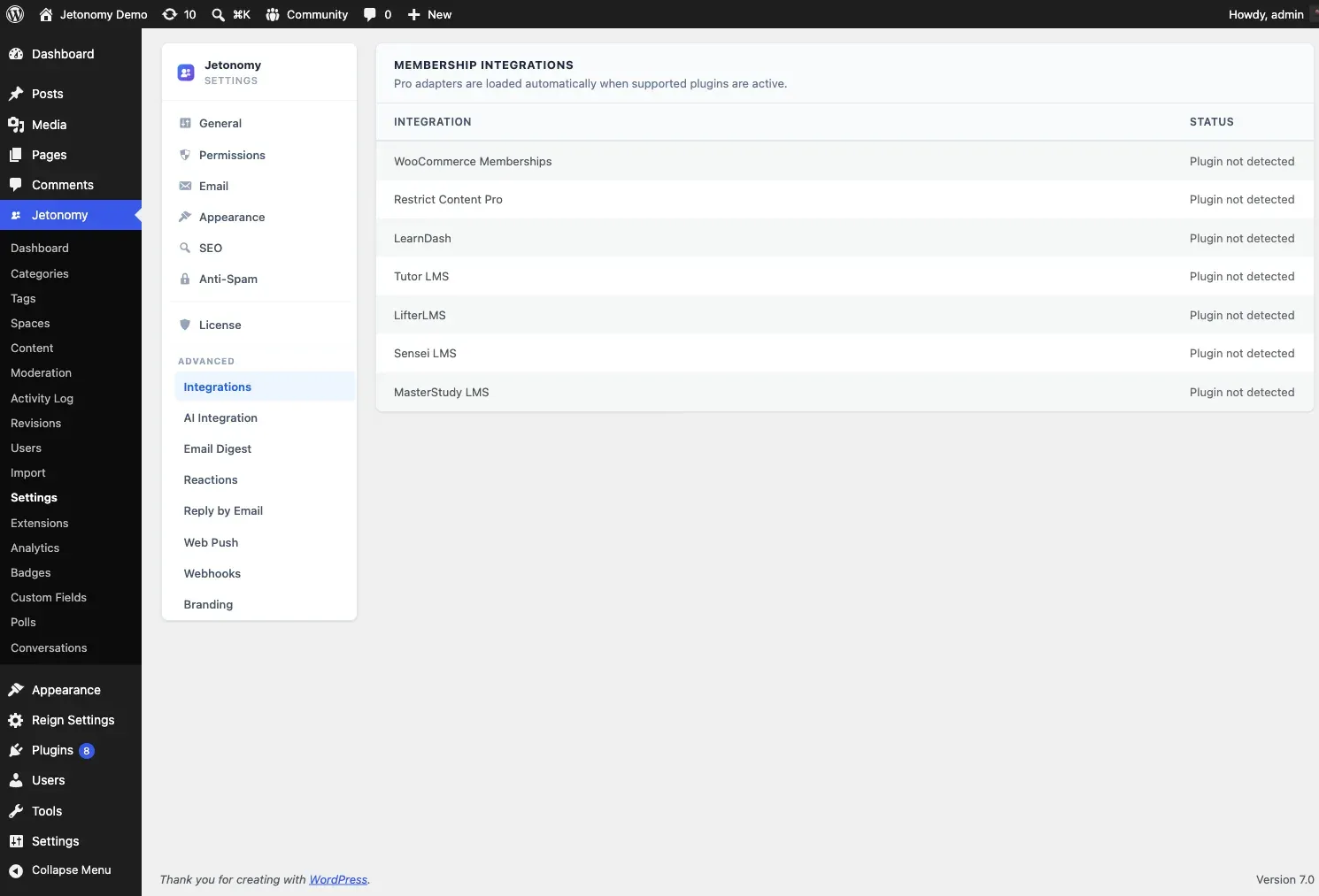 Integrations tab showing the two BuddyPress sync toggles