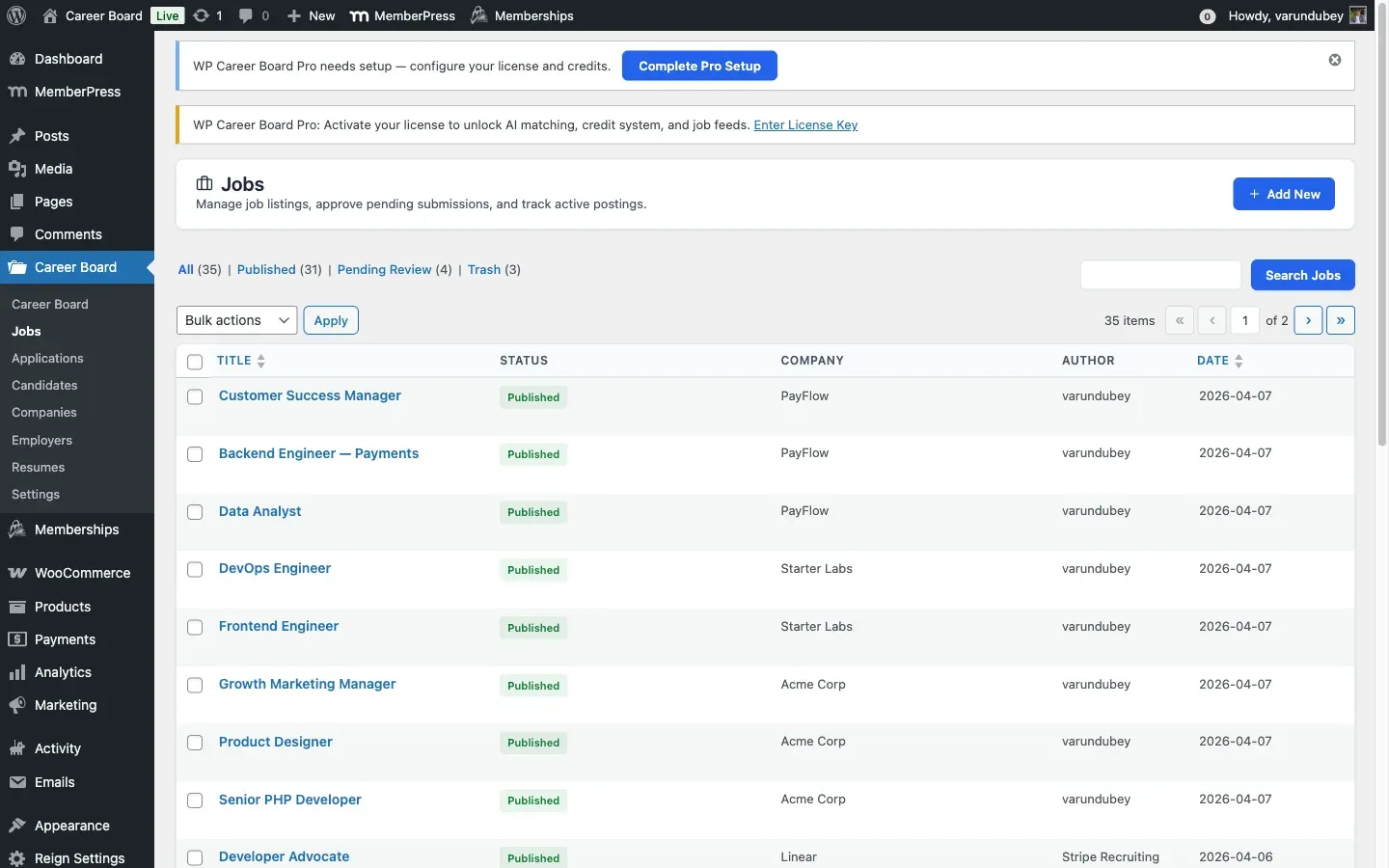 Admin Jobs - Pending Filter