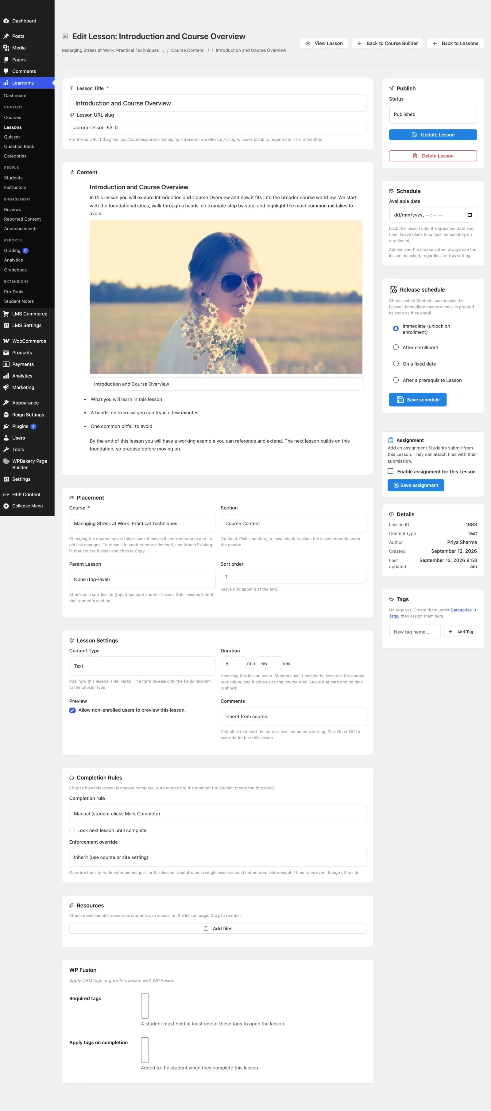 Lesson Content Types first view
