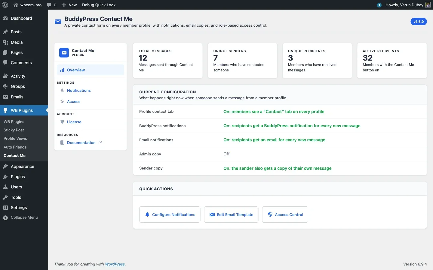 Admin overview in light mode