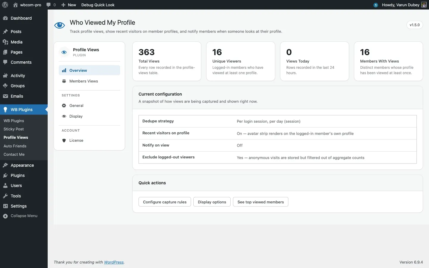 Admin Overview tab right after activation