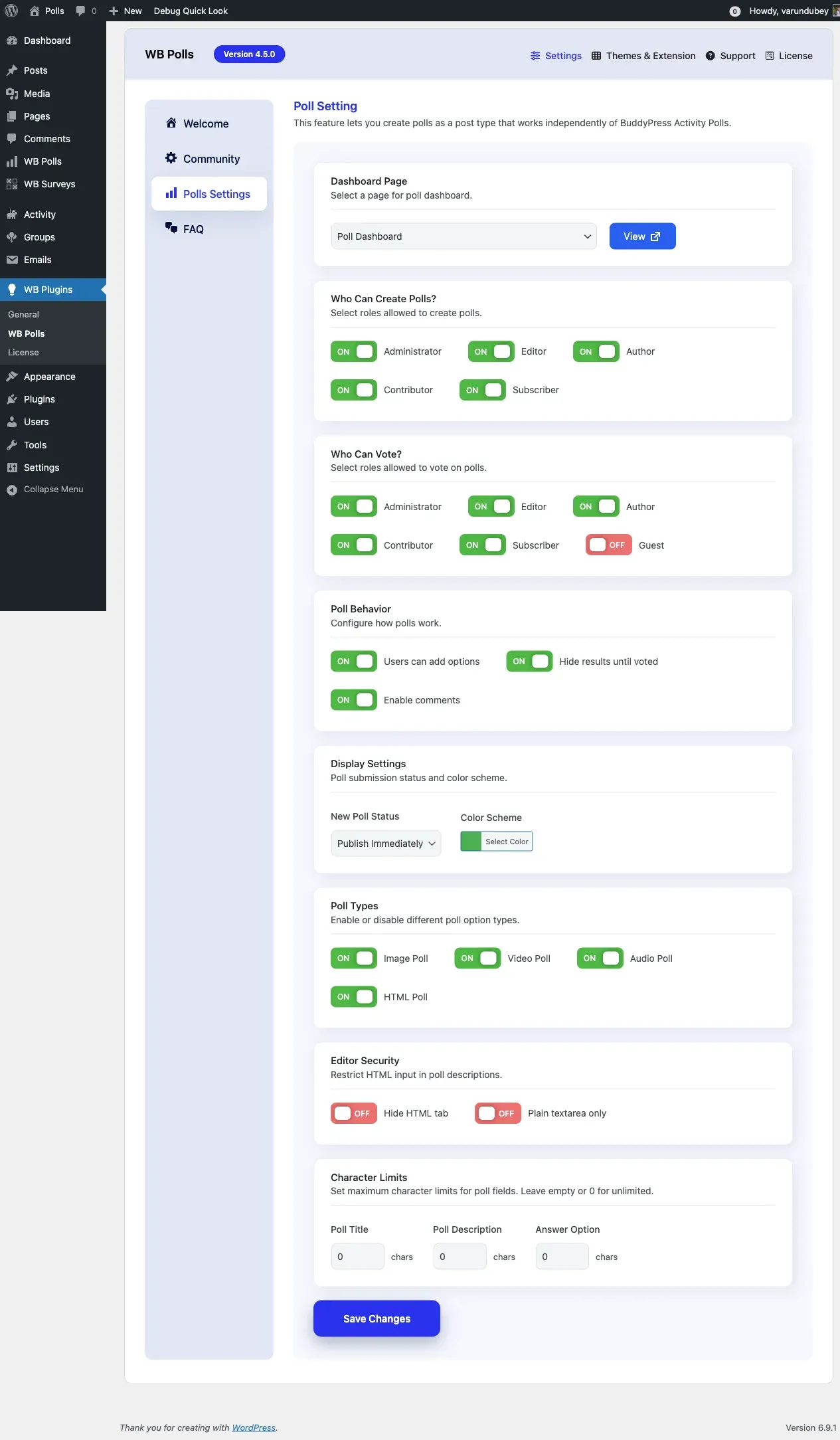 Polls Settings Tab