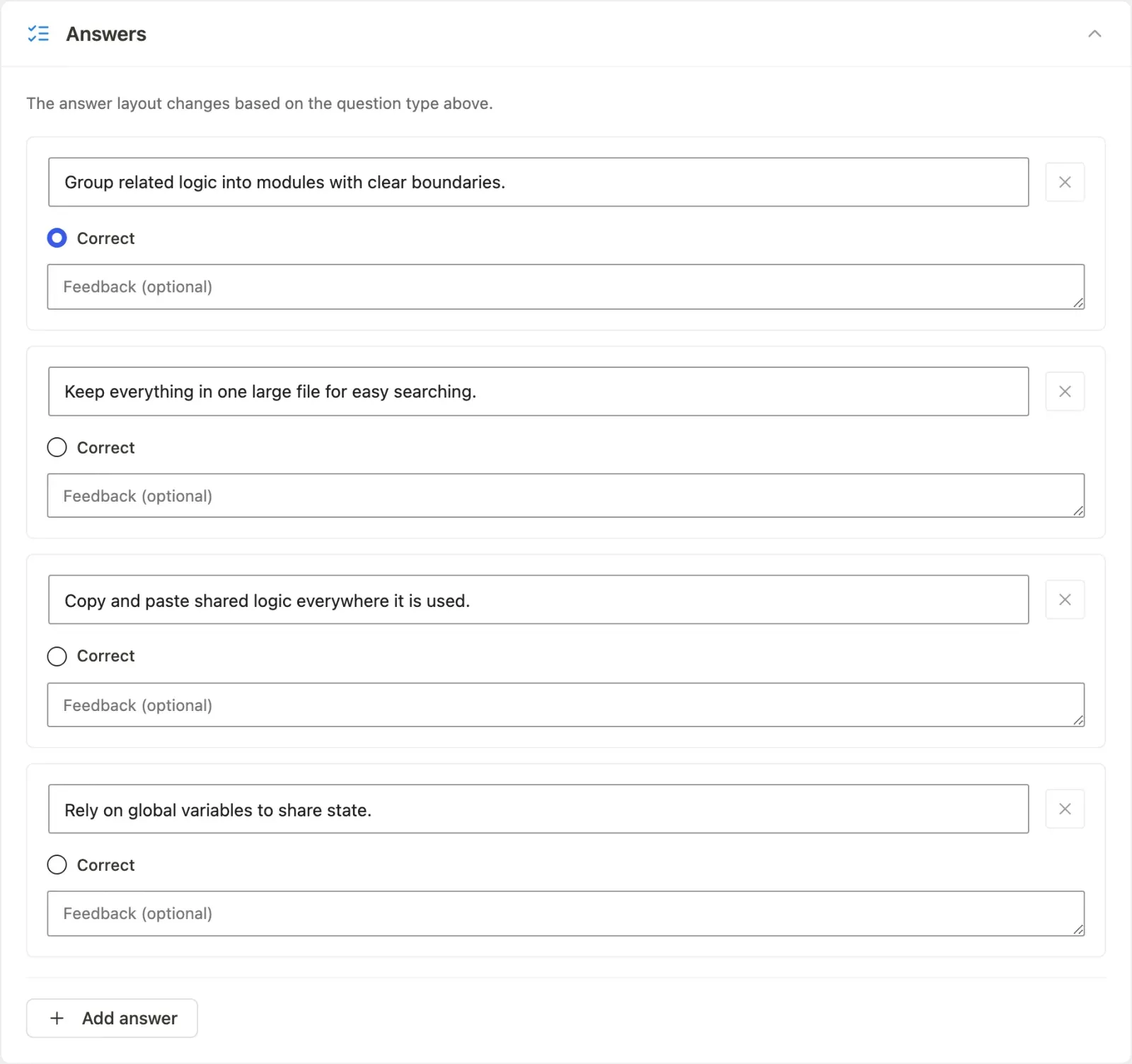 Question editor answers