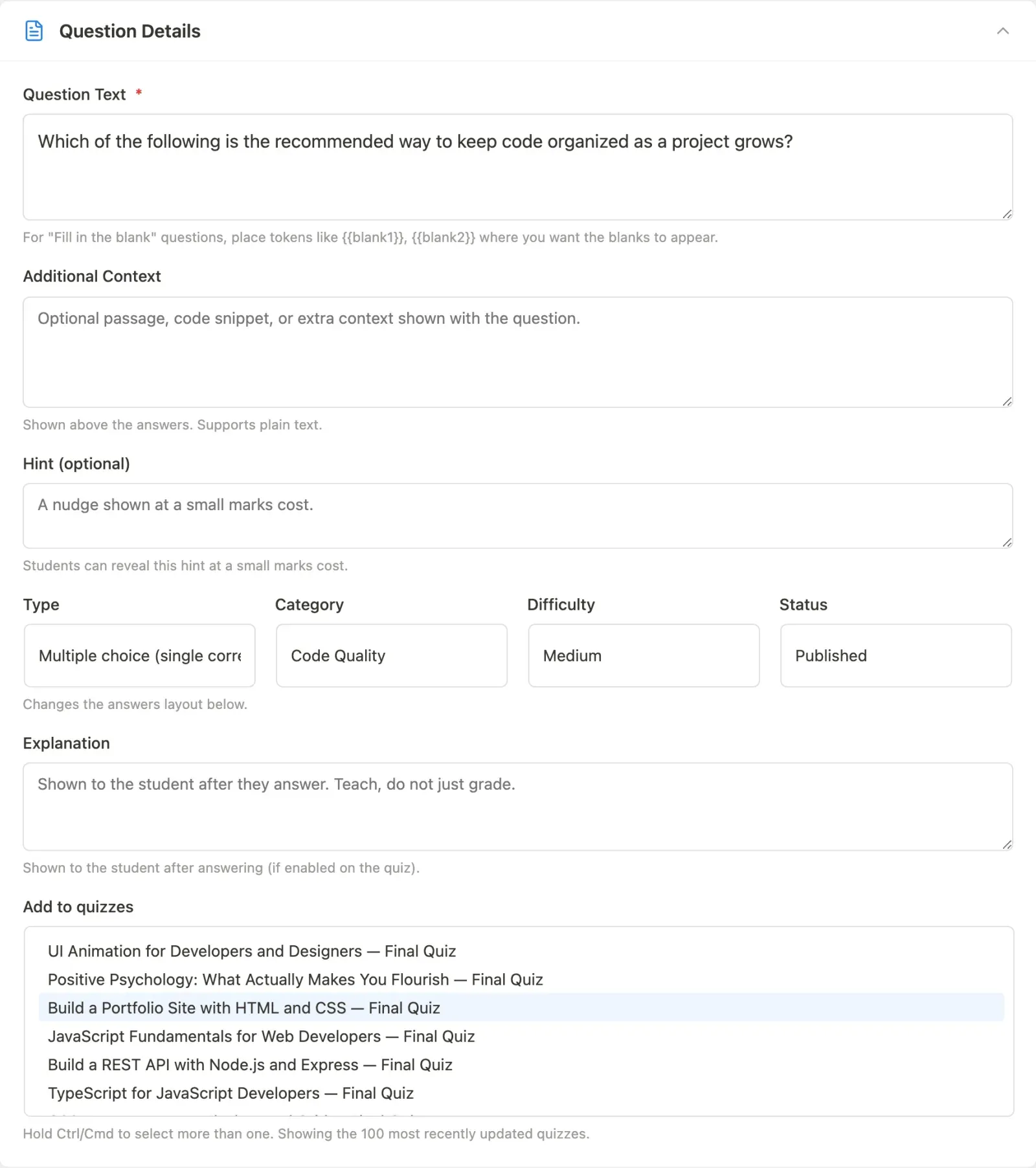 Question editor settings