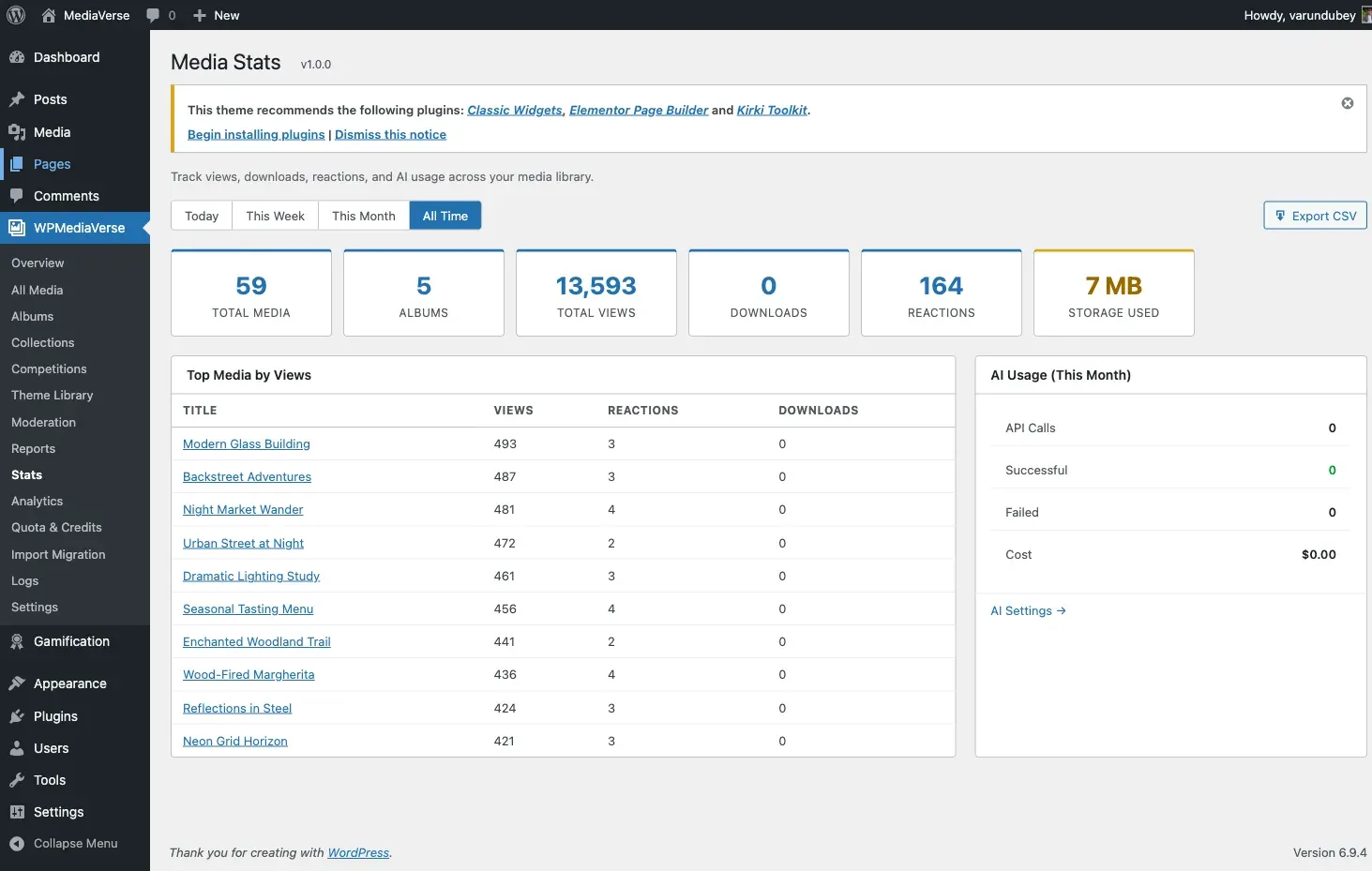 Video analytics dashboard showing play counts and retention curve