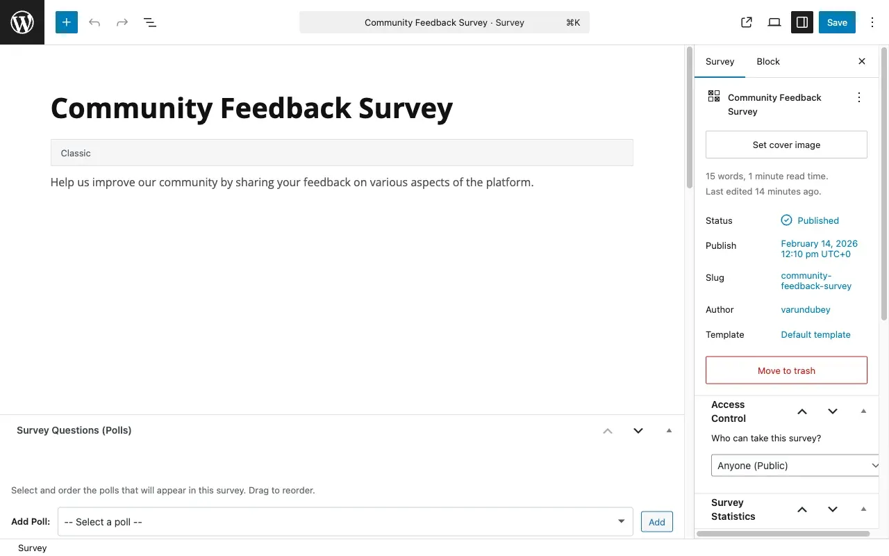 Survey Edit Screen