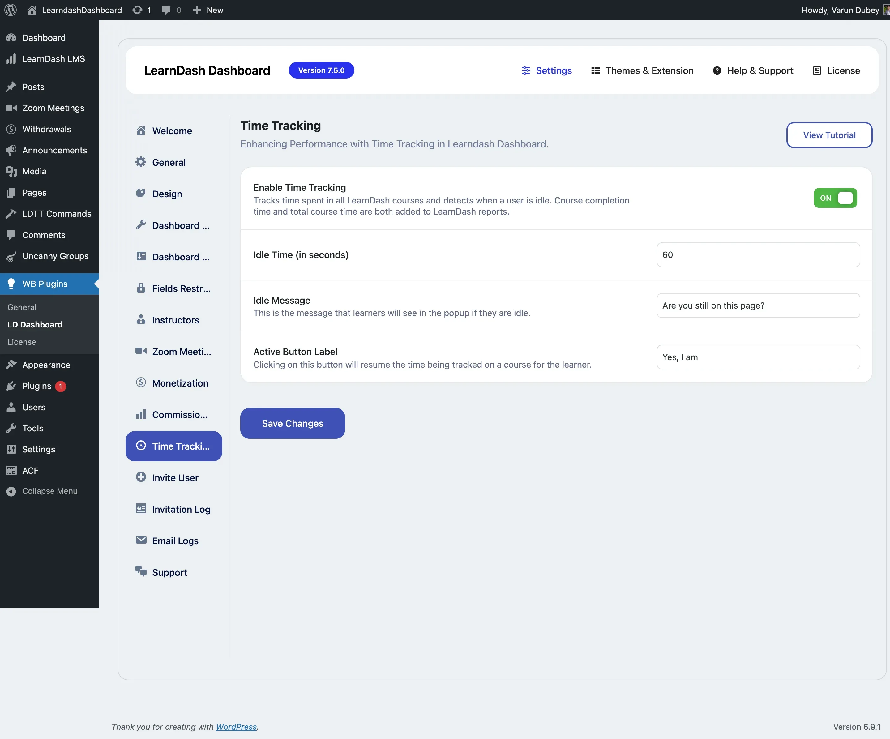 Admin Time Tracking Settings
