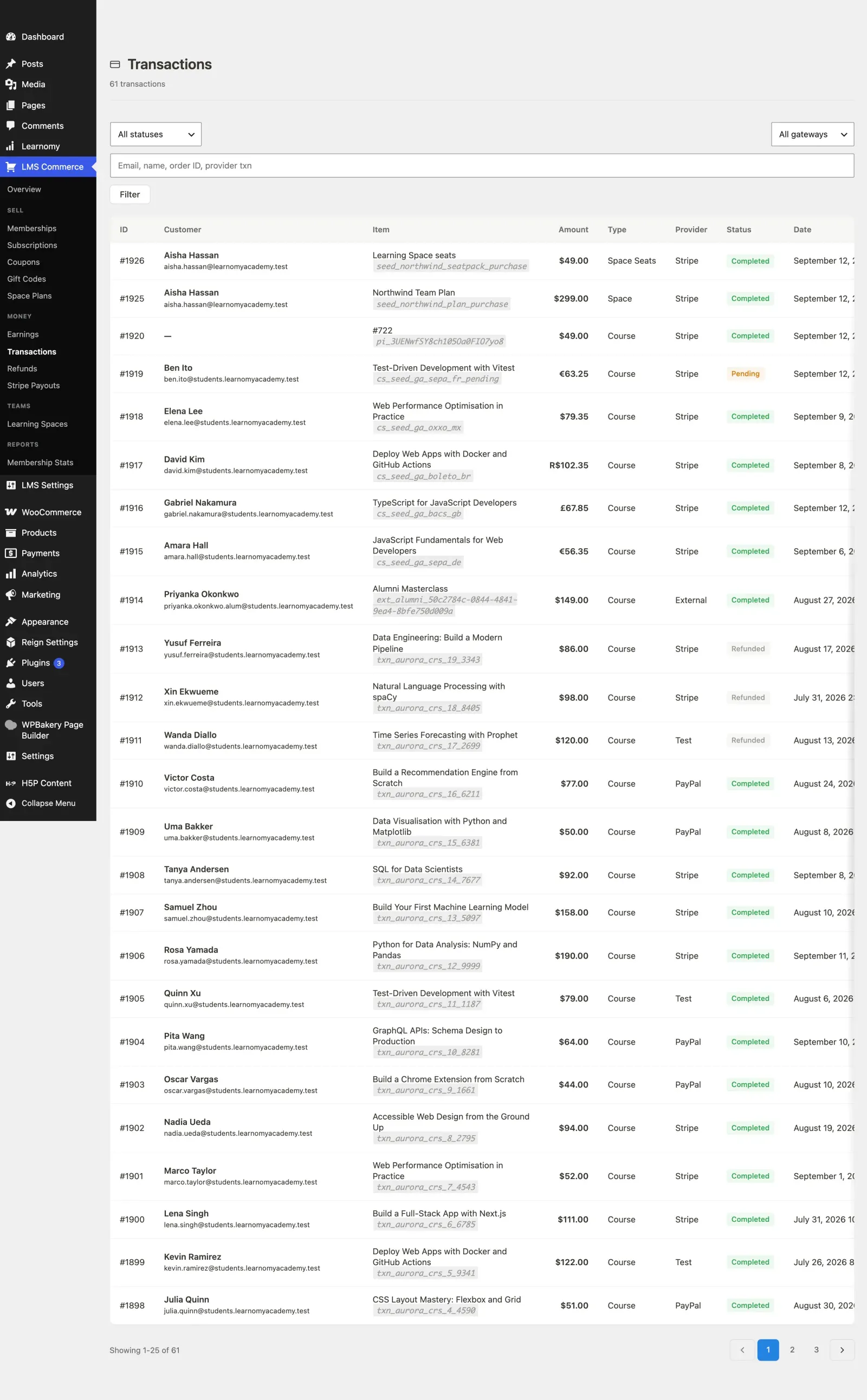 Transactions list