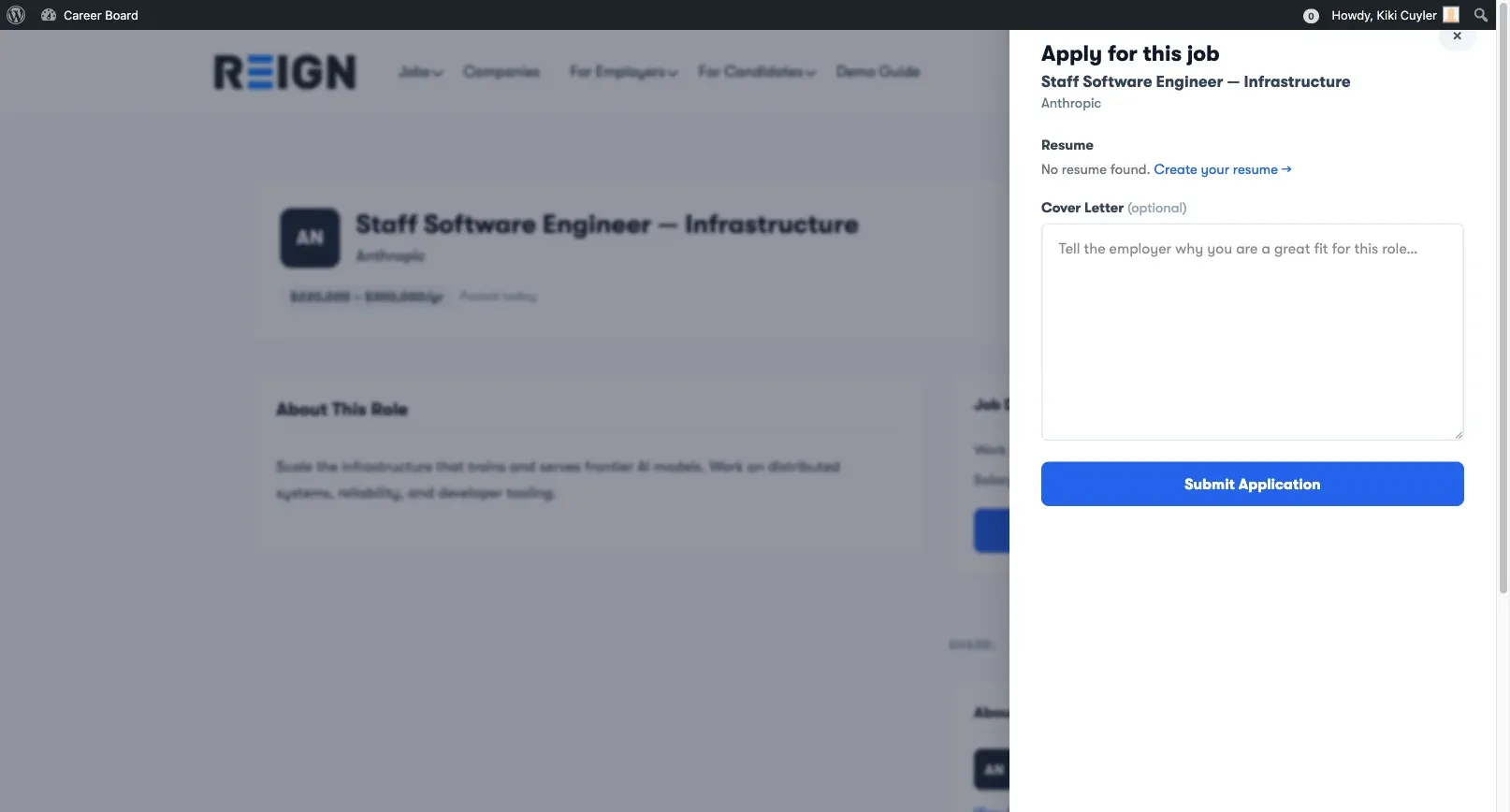 Application Panel - Slide-in Form