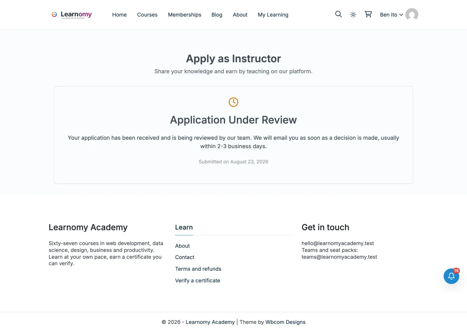 Become Instructor form