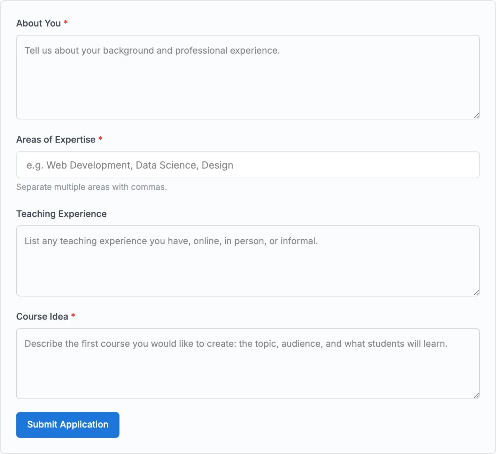 Application form fields