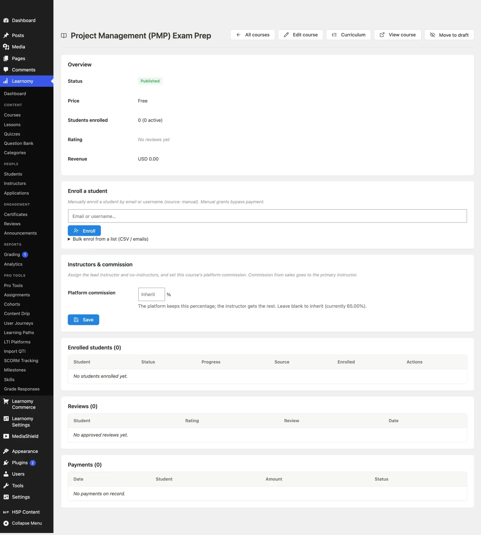 Bulk enroll section on the course detail screen