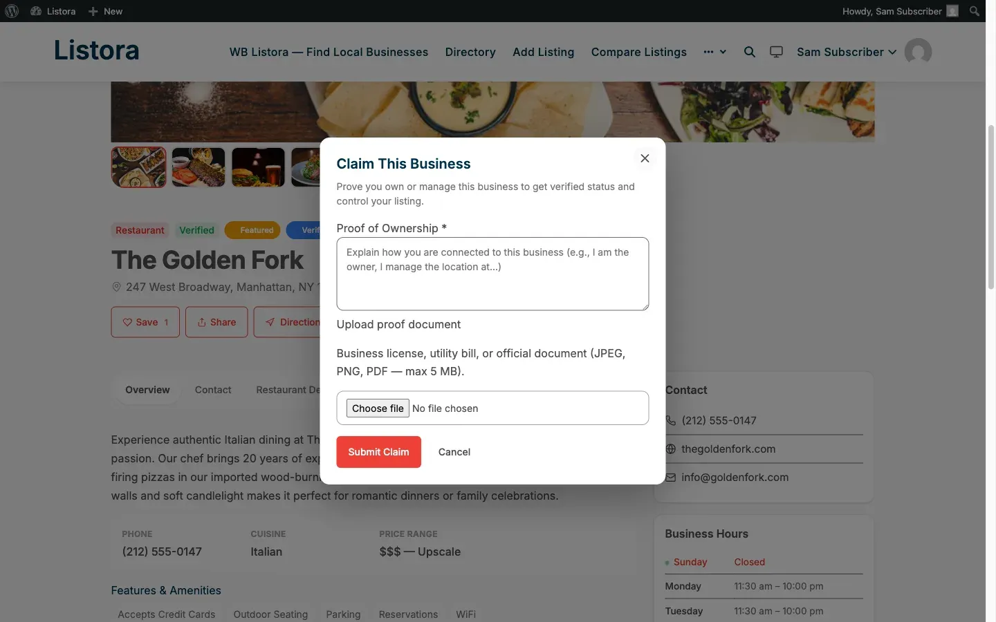Business Claims - screenshot from the modernized 1.0.5 site