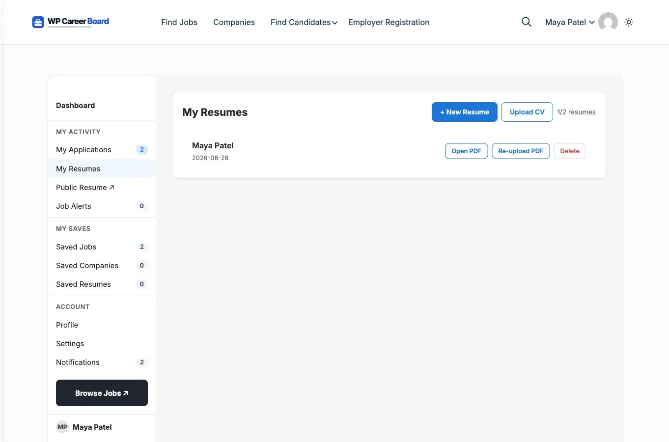 My Resumes Tab — Dashboard