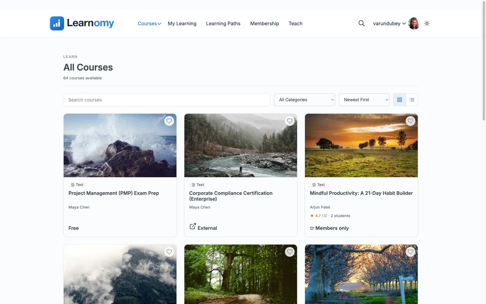 The Learnomy course catalog