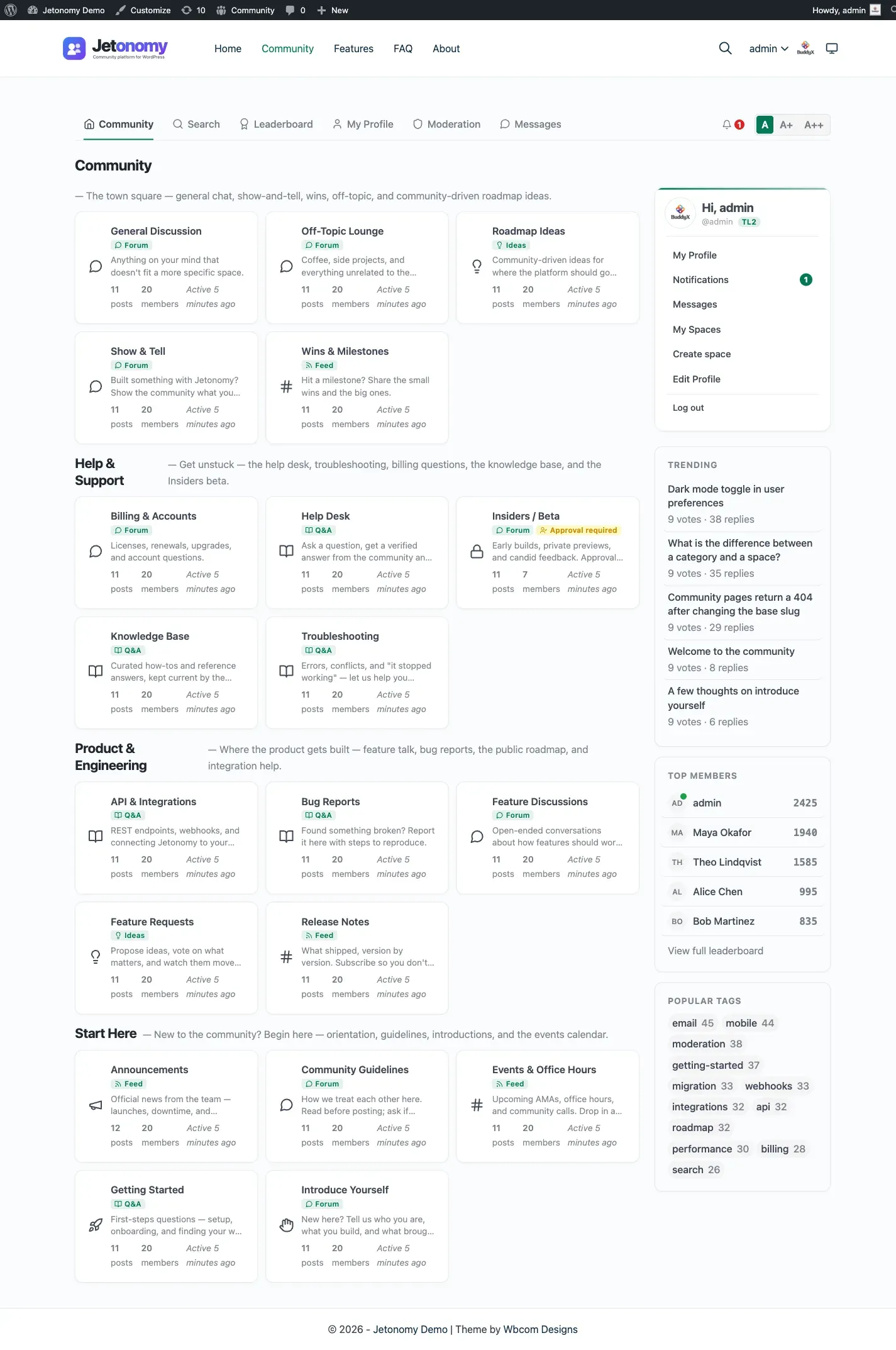 Jetonomy community home page with modern UI and space listings
