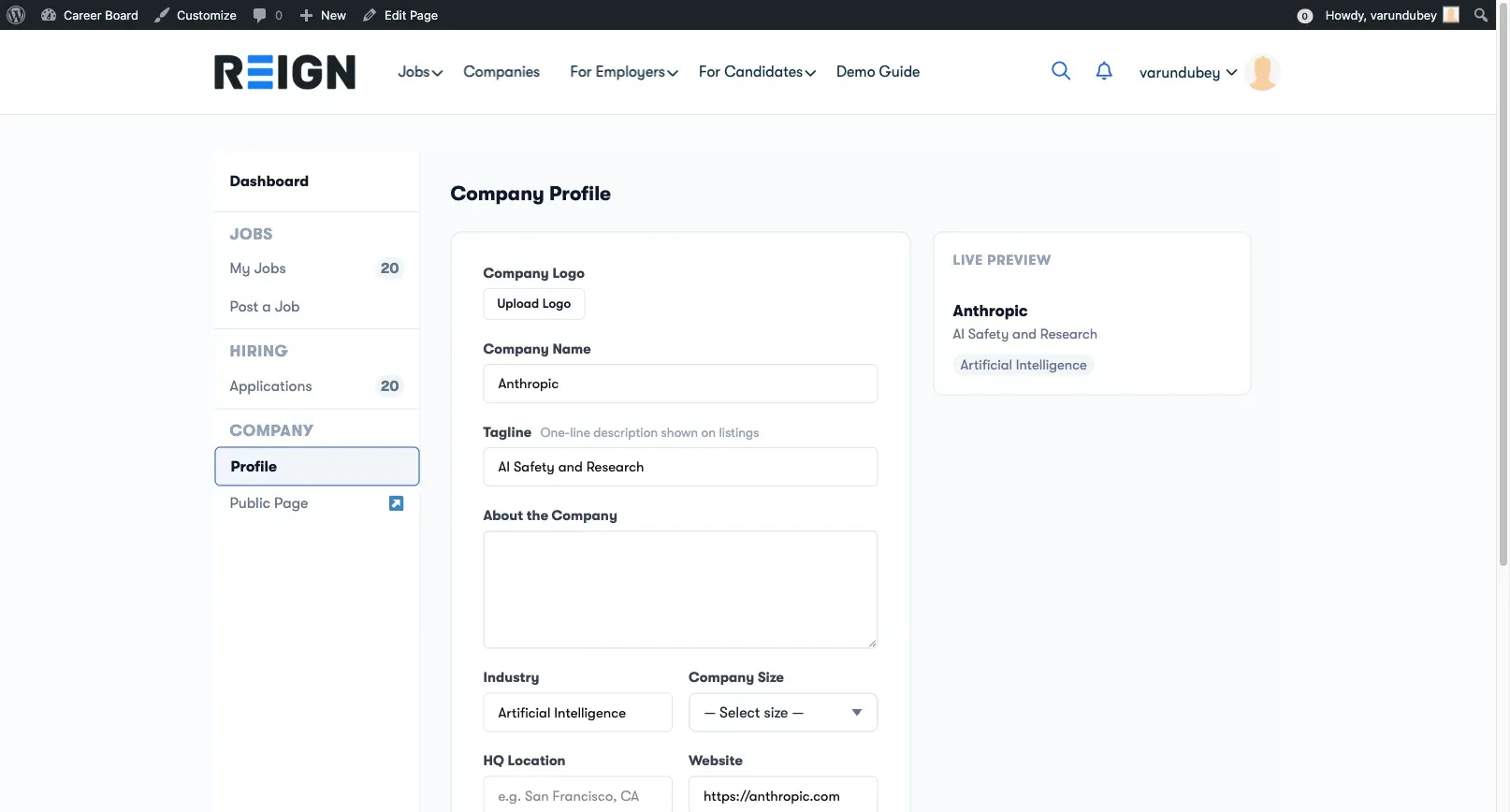 Company Profile - Edit