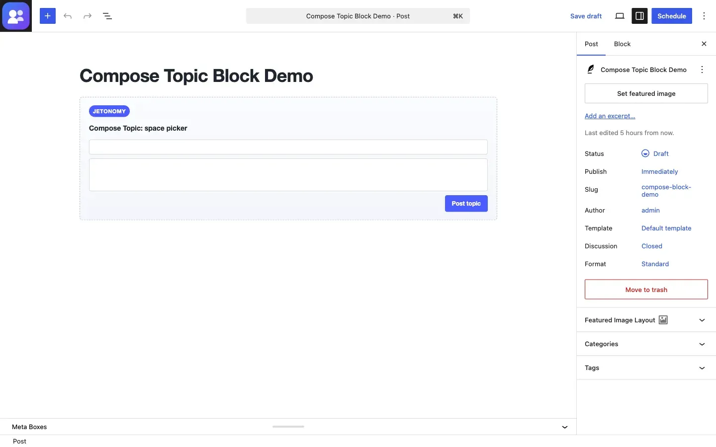 Compose Topic block in the Gutenberg editor