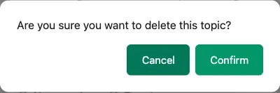 Themed danger confirmation modal reading “Delete this post?” with a red Delete button and a Cancel button