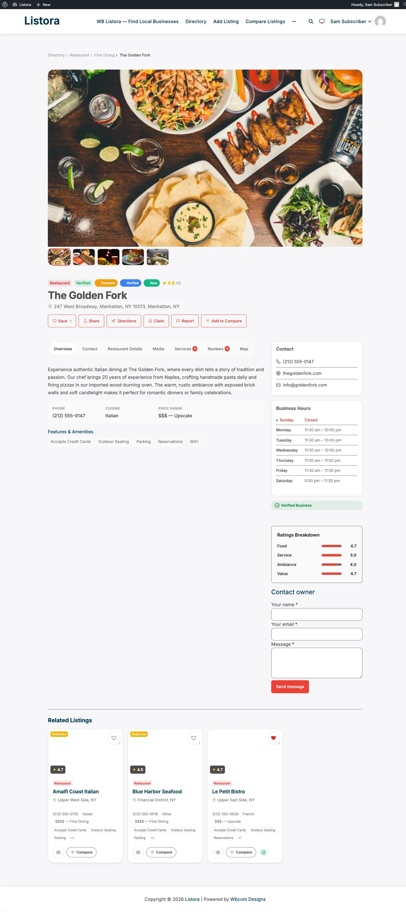 Contact Form - Free Contact owner form on listing detail, with name + email + message fields