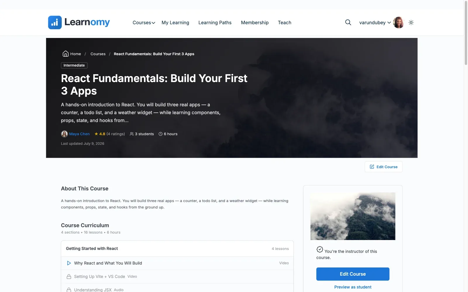 A Learnomy course page