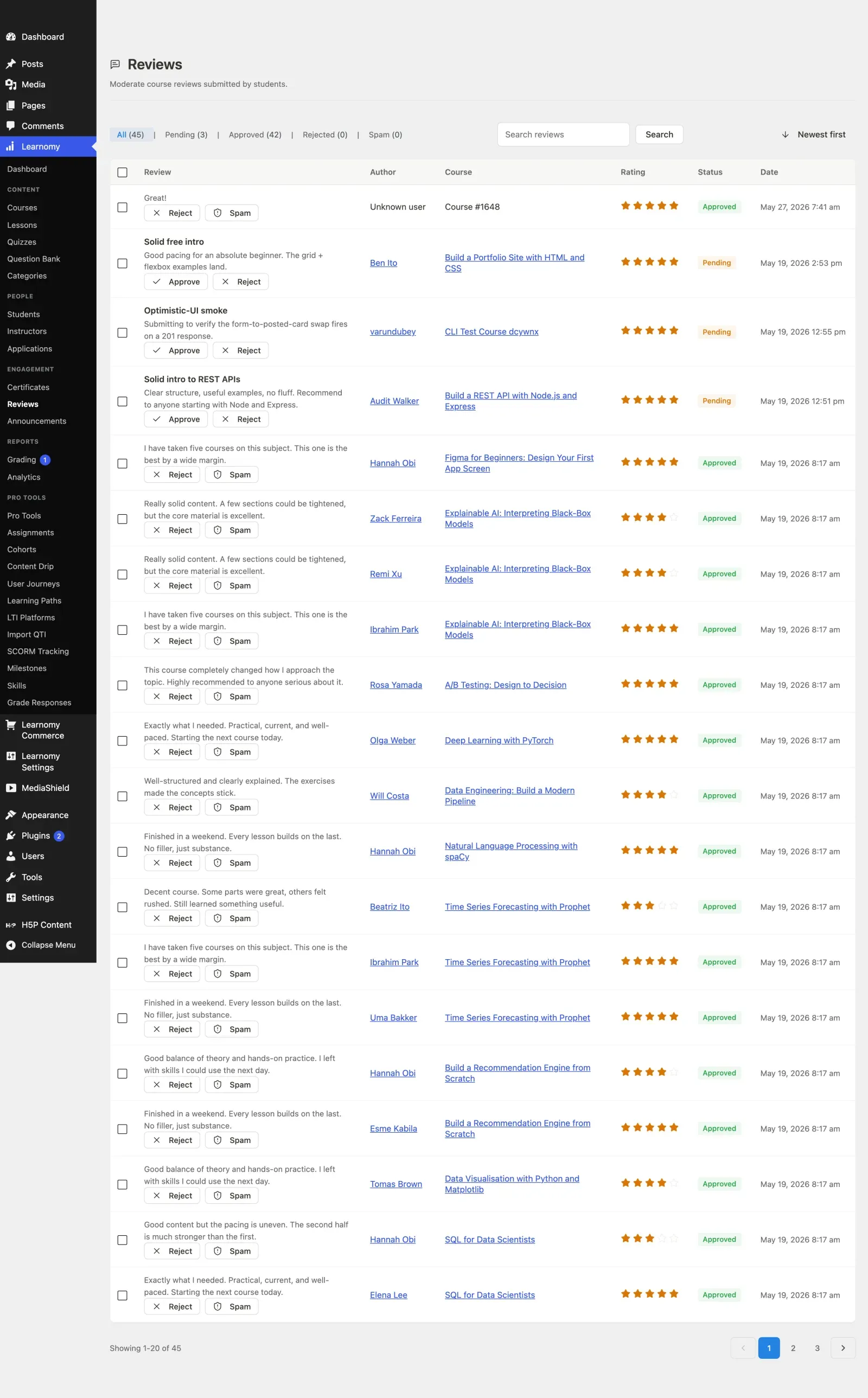 Course Reviews first view