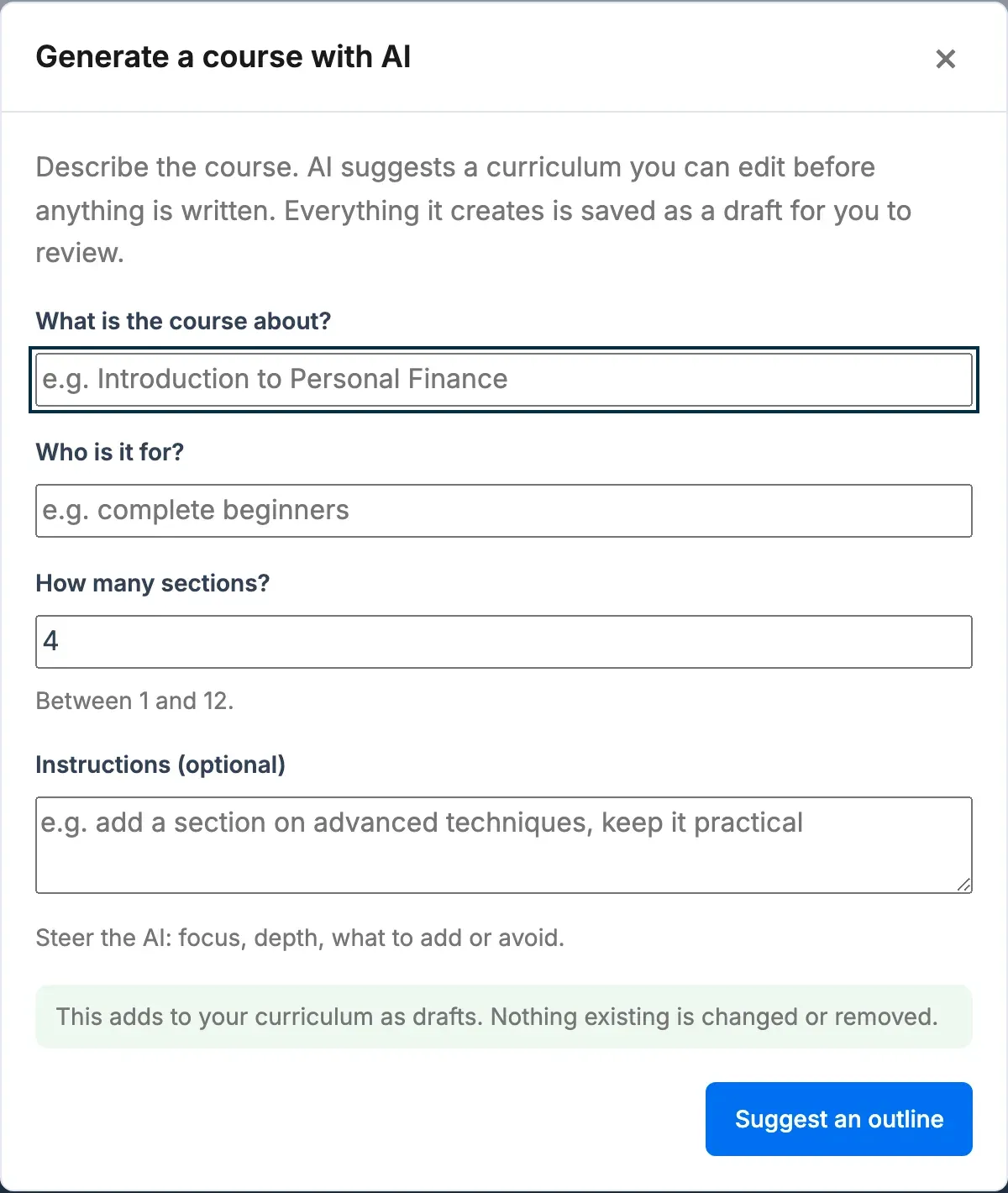 Generate a course with AI