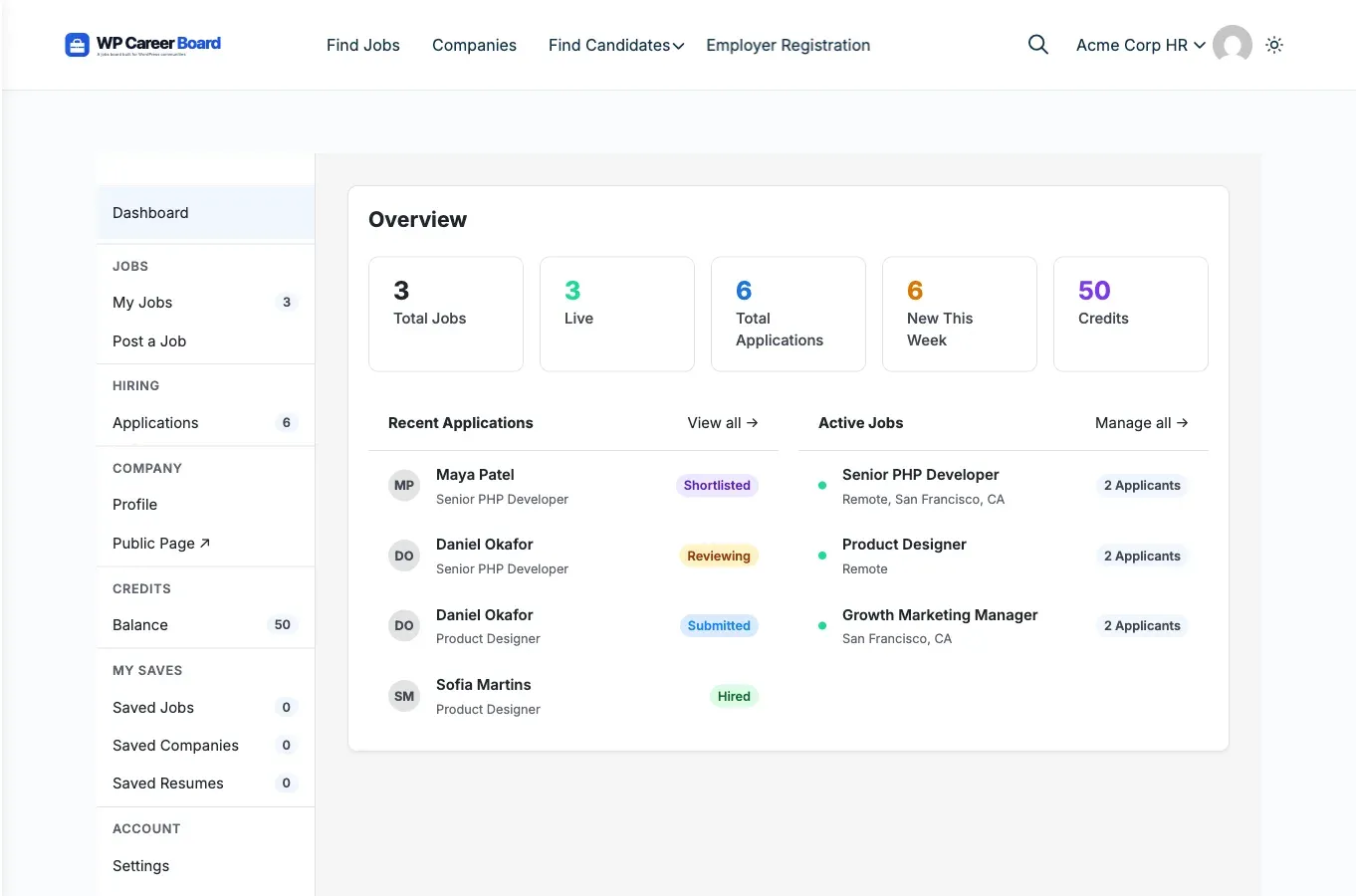 Employer Dashboard — Credit Balance