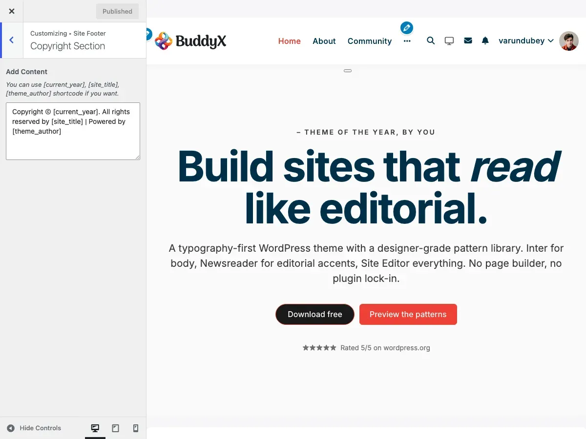 Footer Copyright Settings