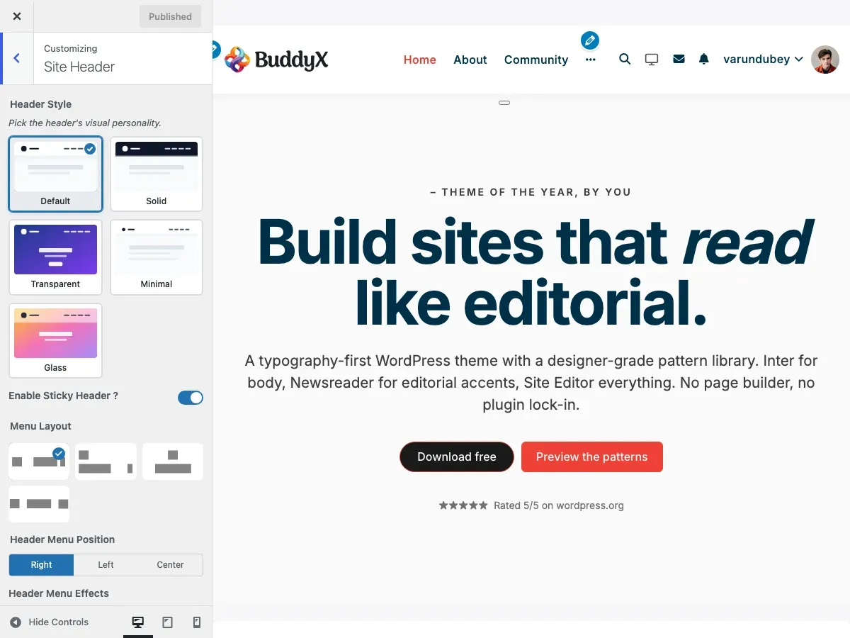 Site Header Panel