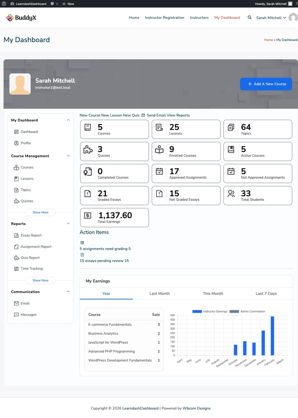 Instructor Earnings Dashboard
