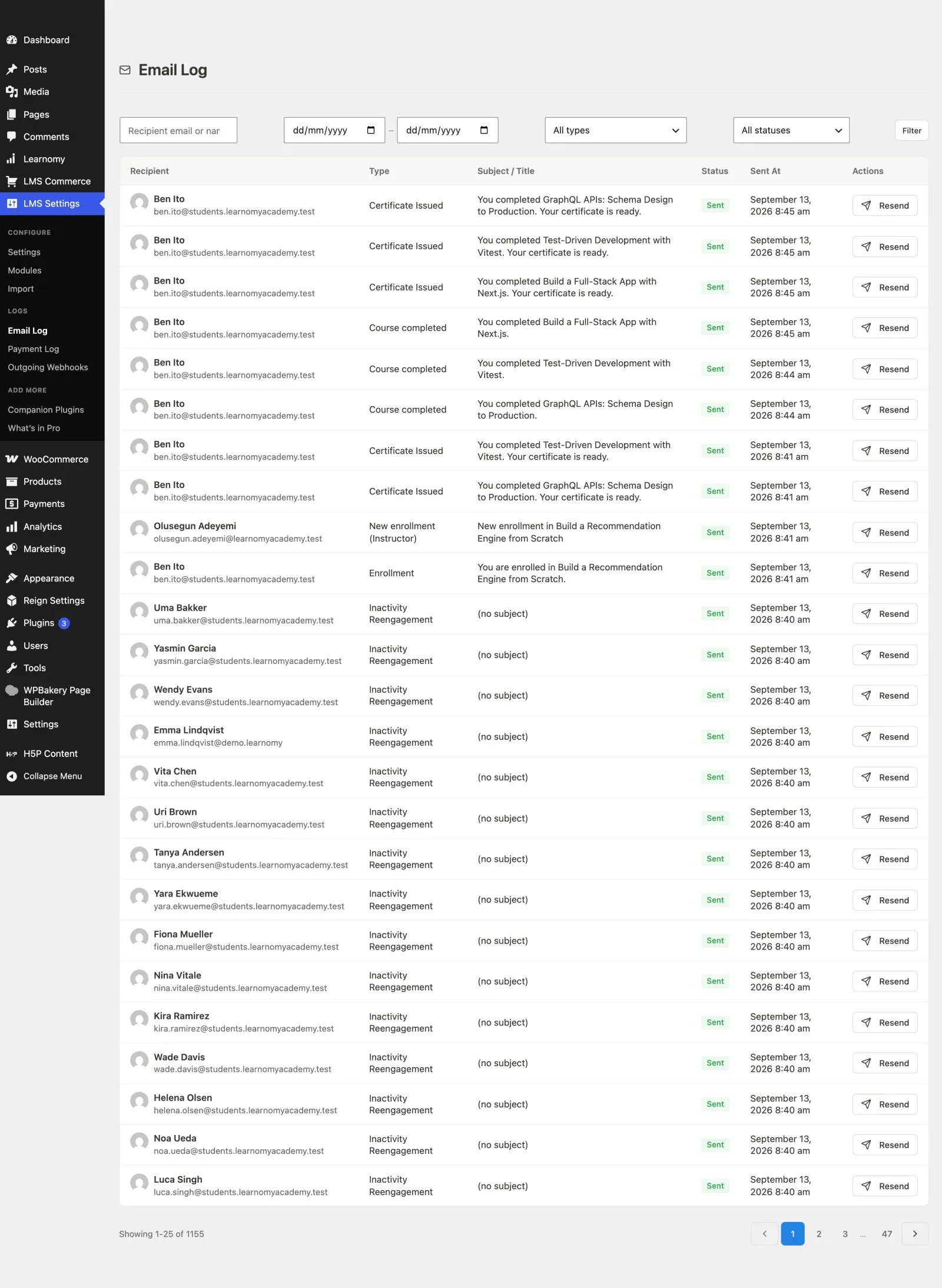 Email Log overview