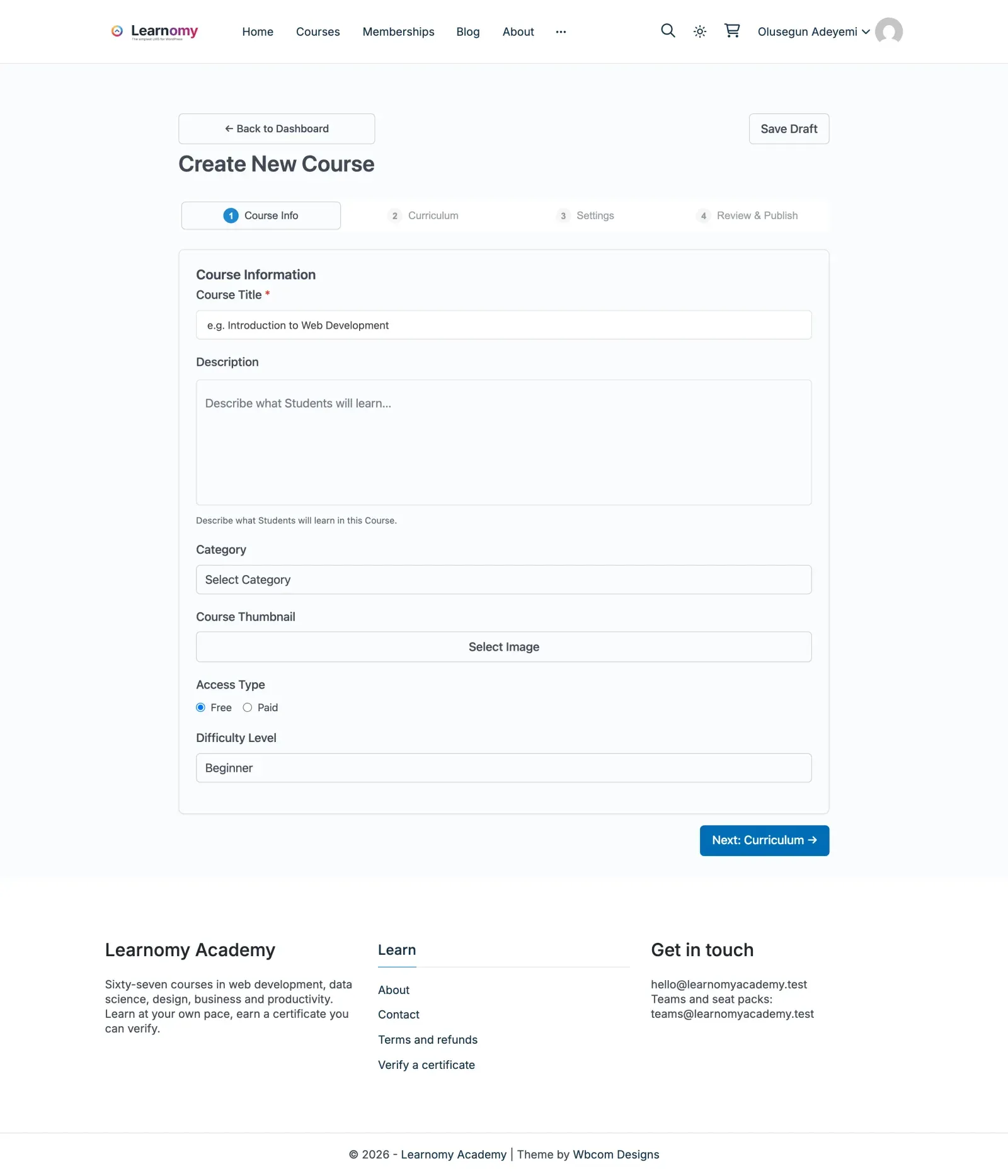 The front-end course builder, step one