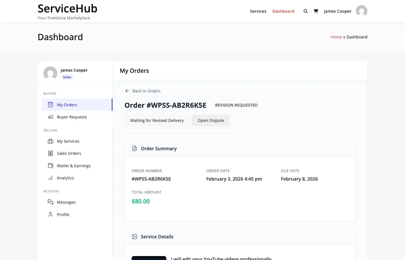 Order message thread between buyer and vendor