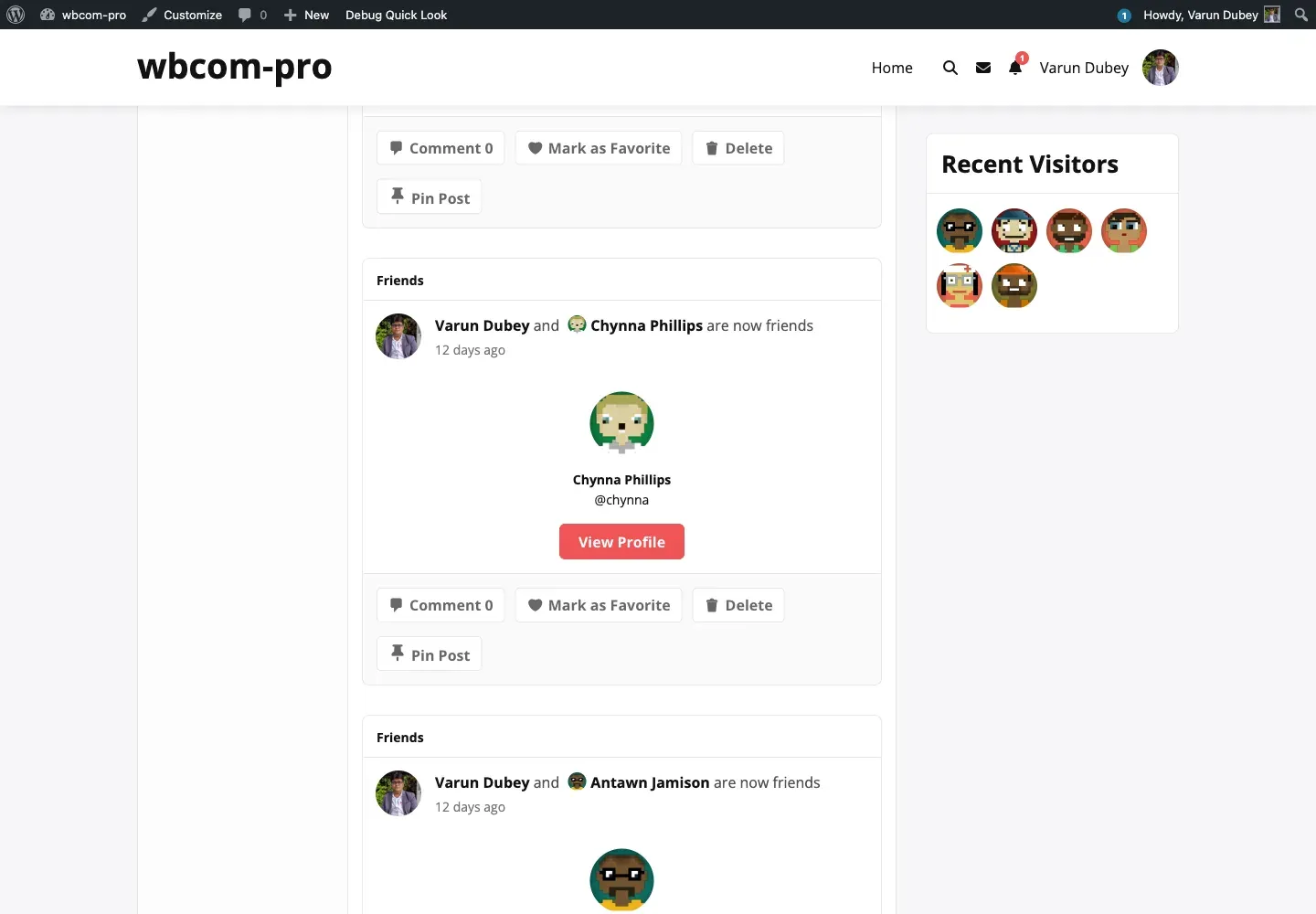 Pin Post button on a frontend activity