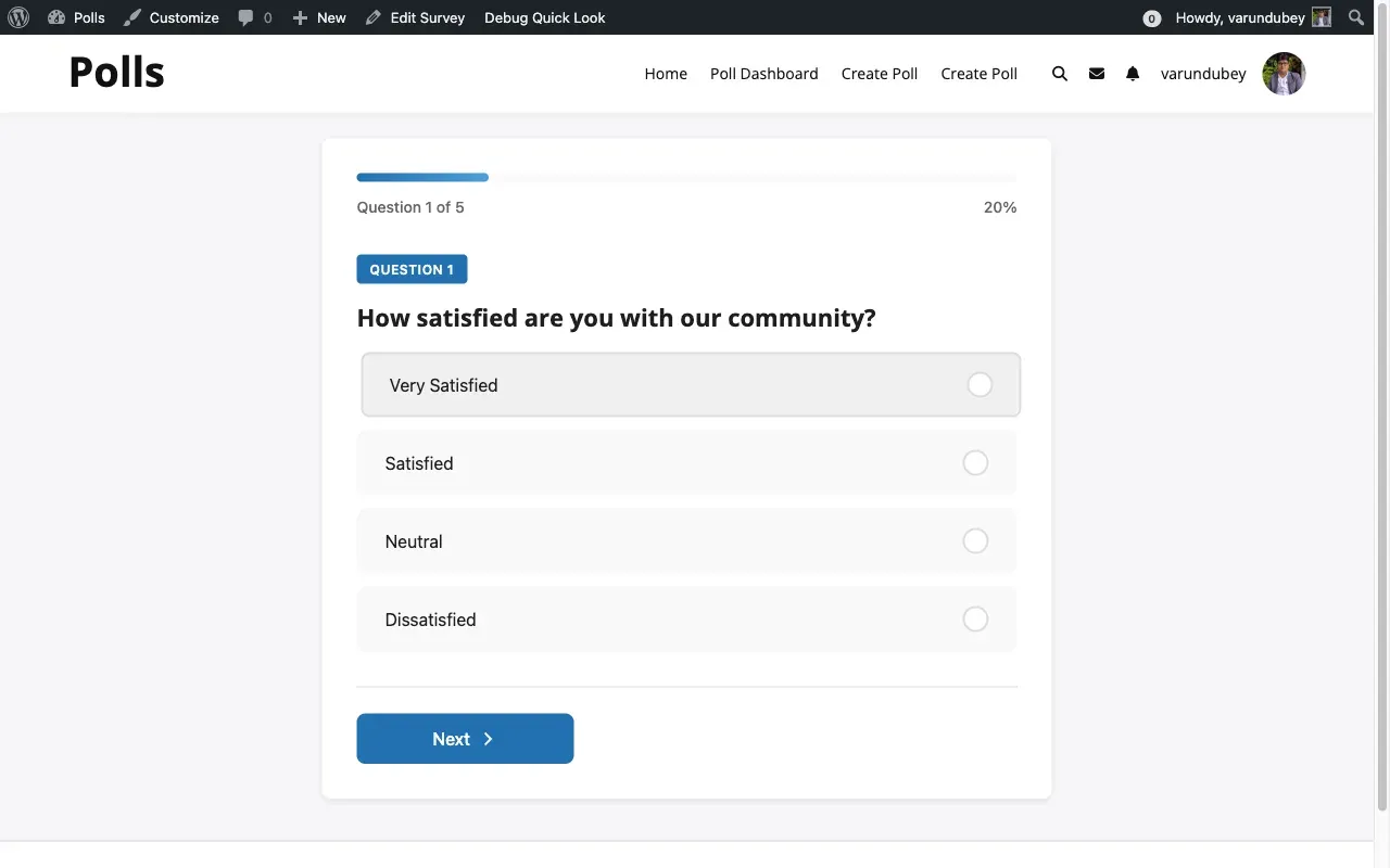 Survey Question Screen