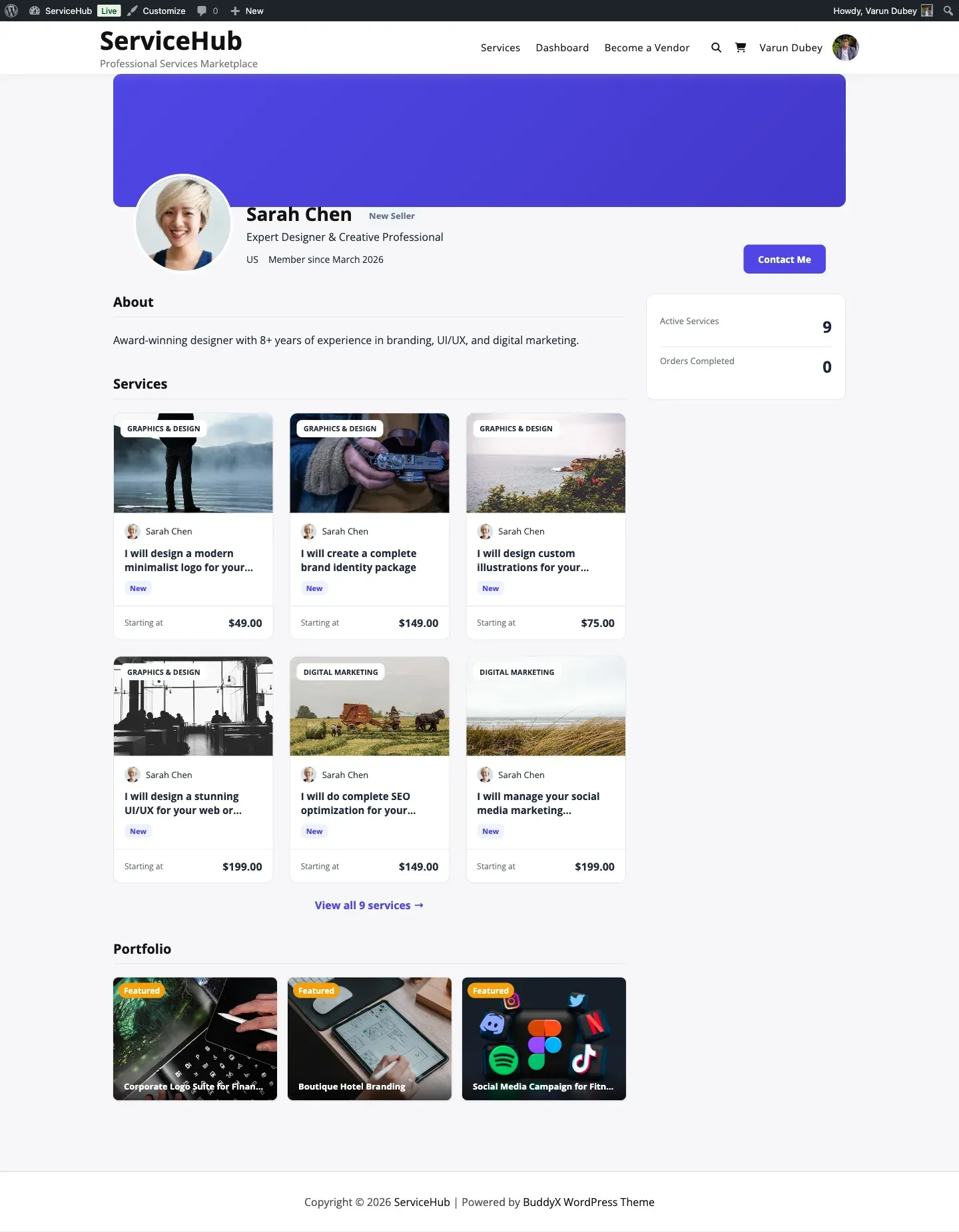 Public vendor profile page