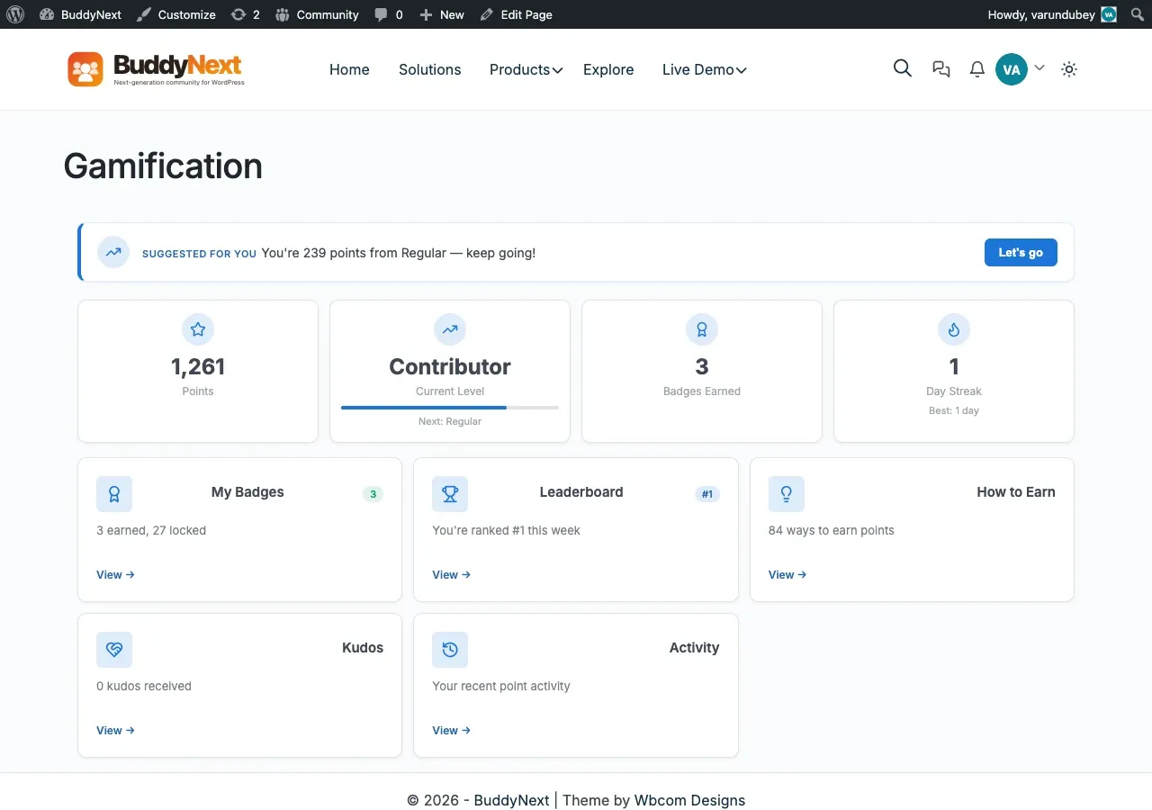 A gamification leaderboard styled by BuddyX Pro