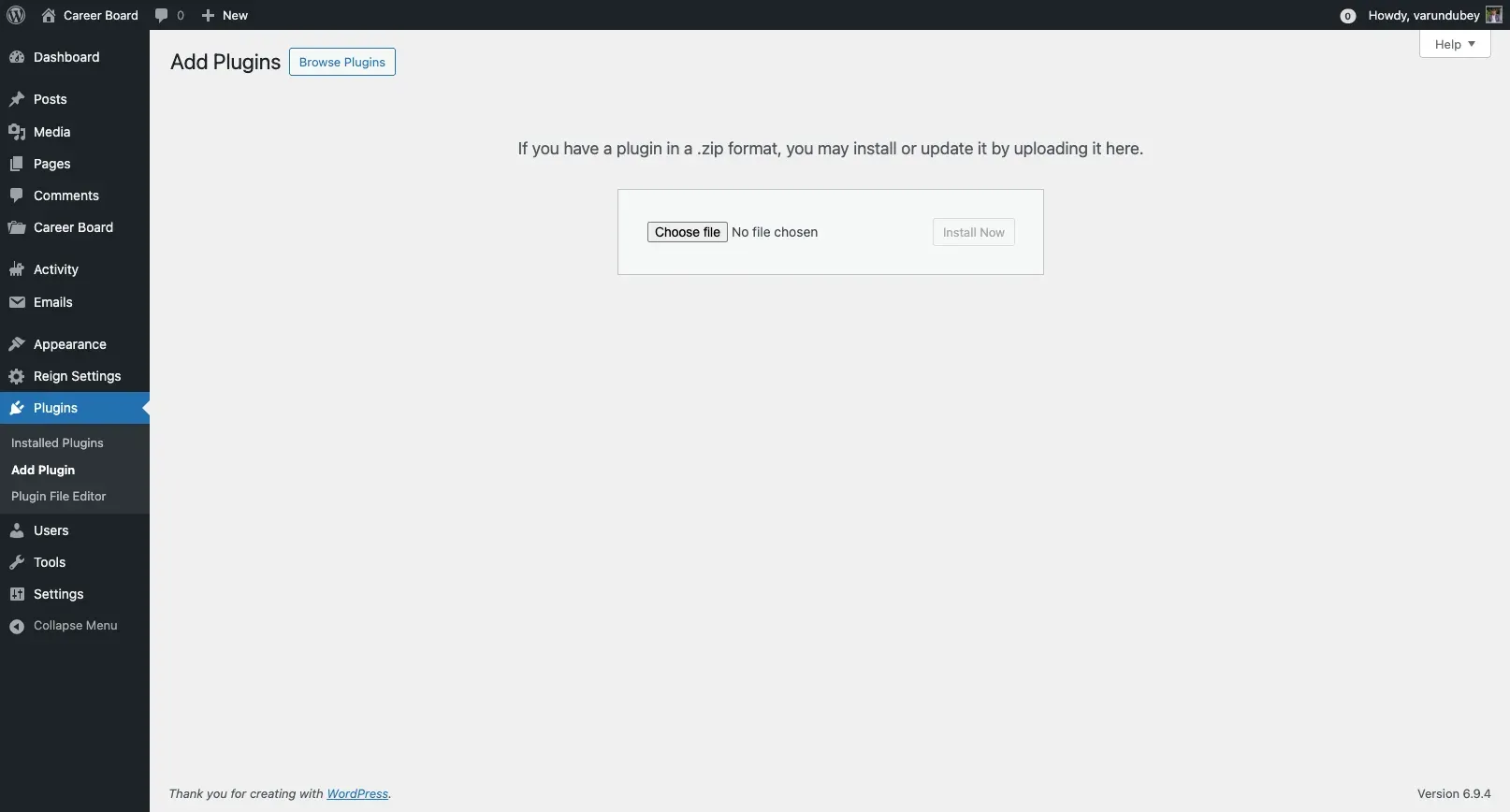 Plugin Upload Screen