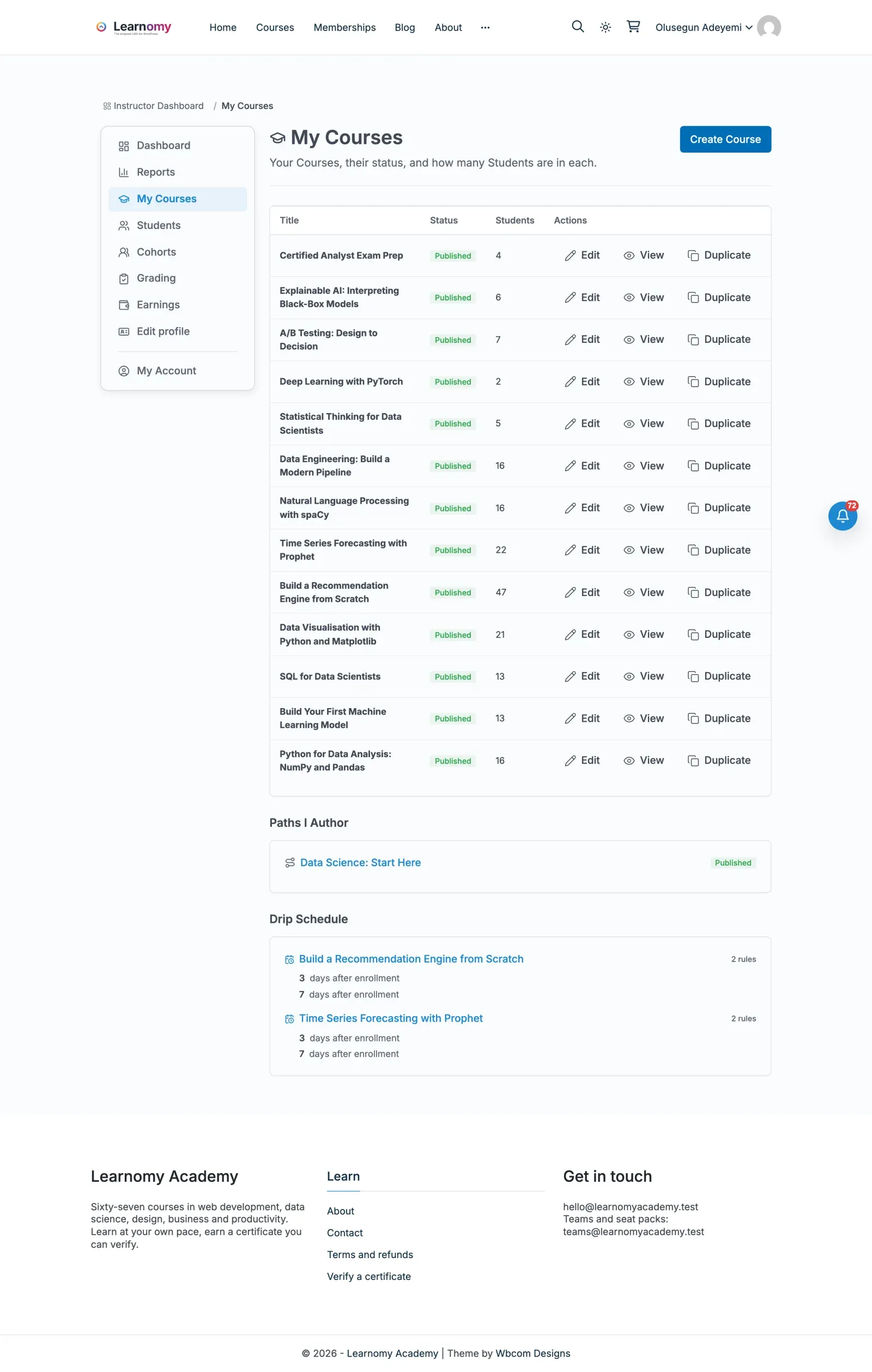 My courses full view