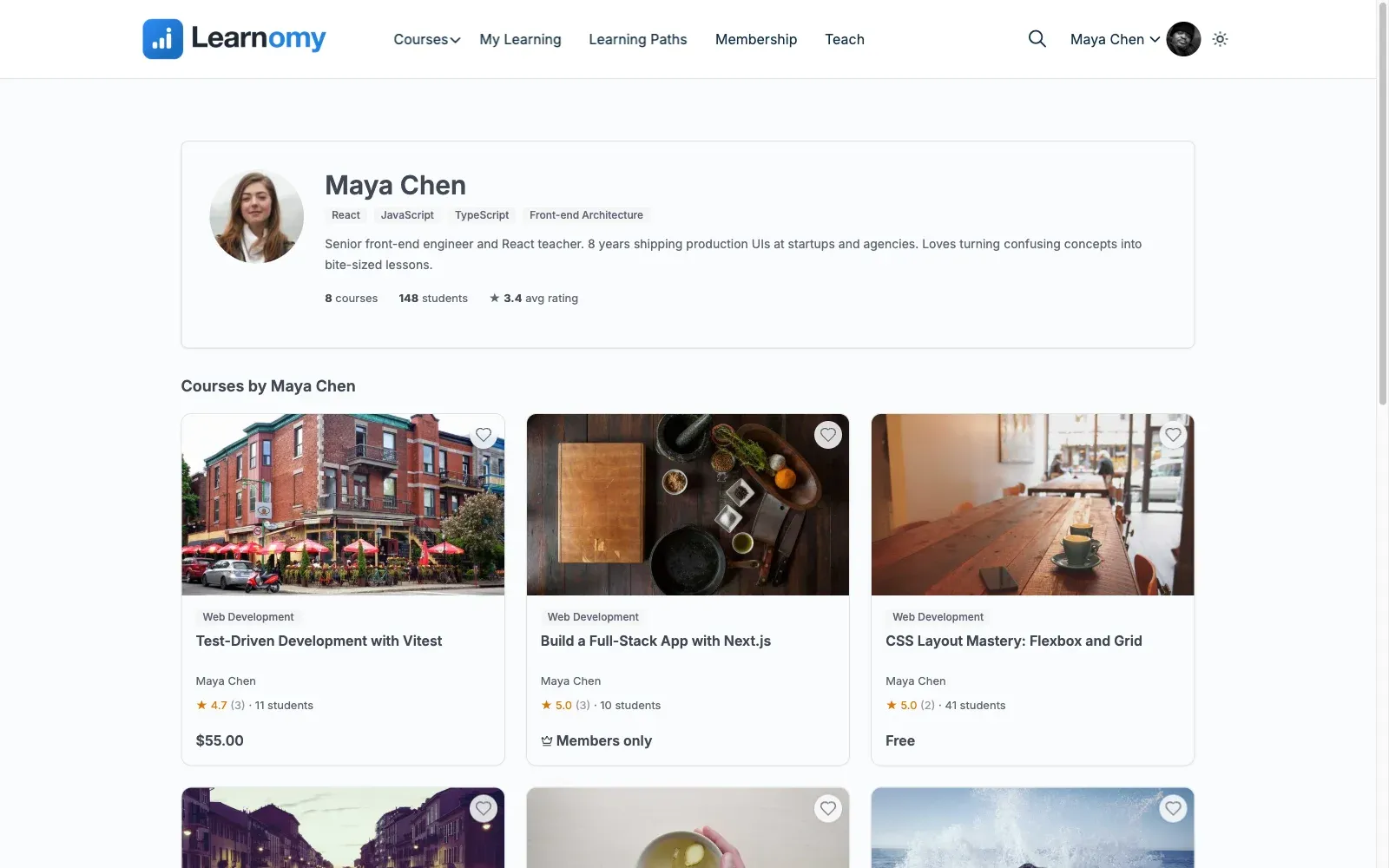 A Learnomy instructor public profile