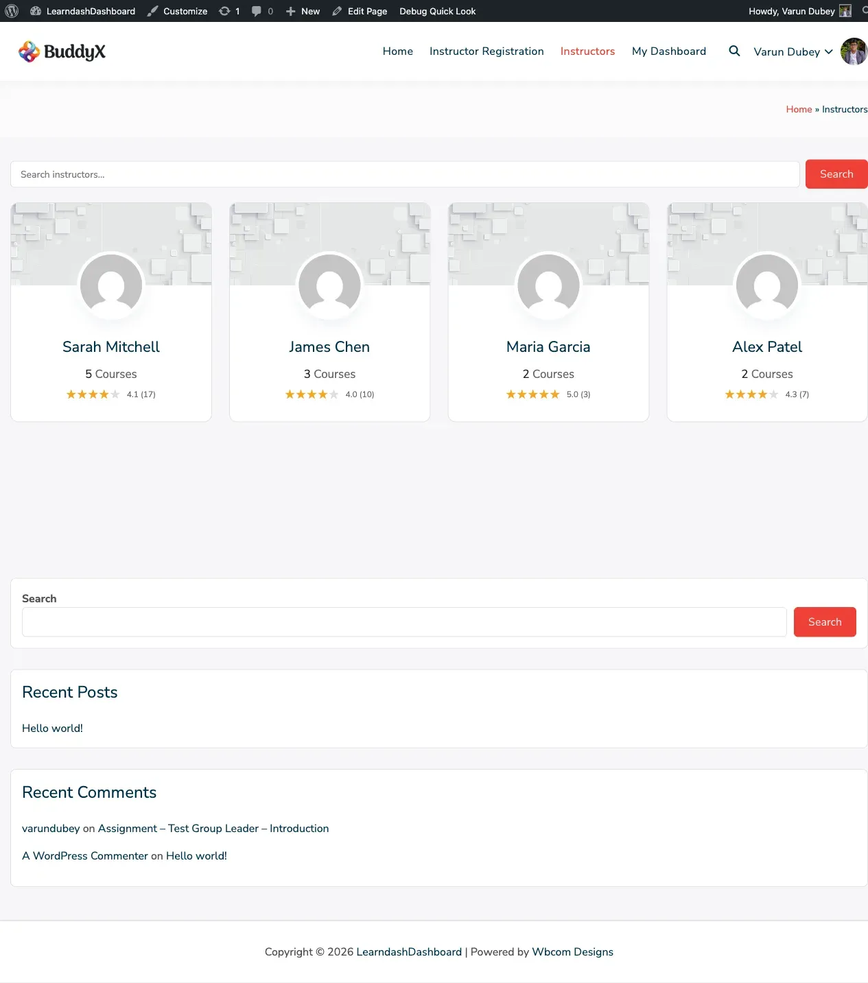 Instructors Listing Page