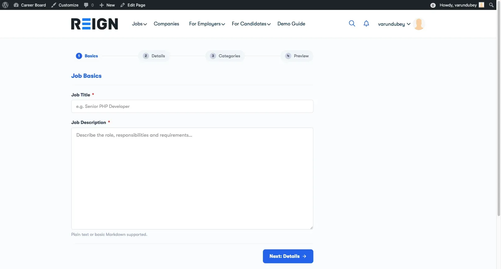 Job Form - Step 1