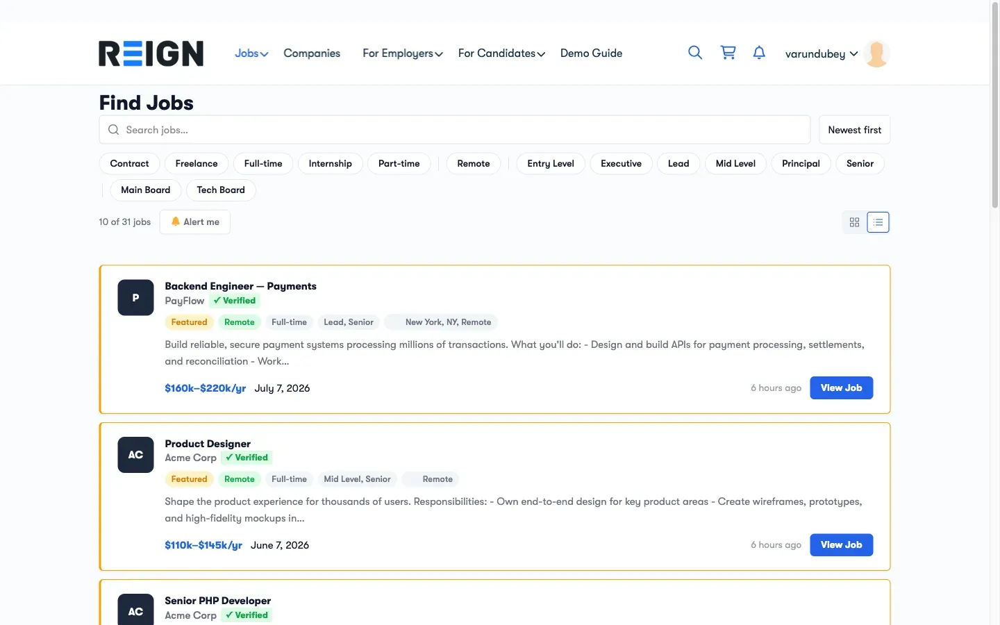 Job Listings Page
