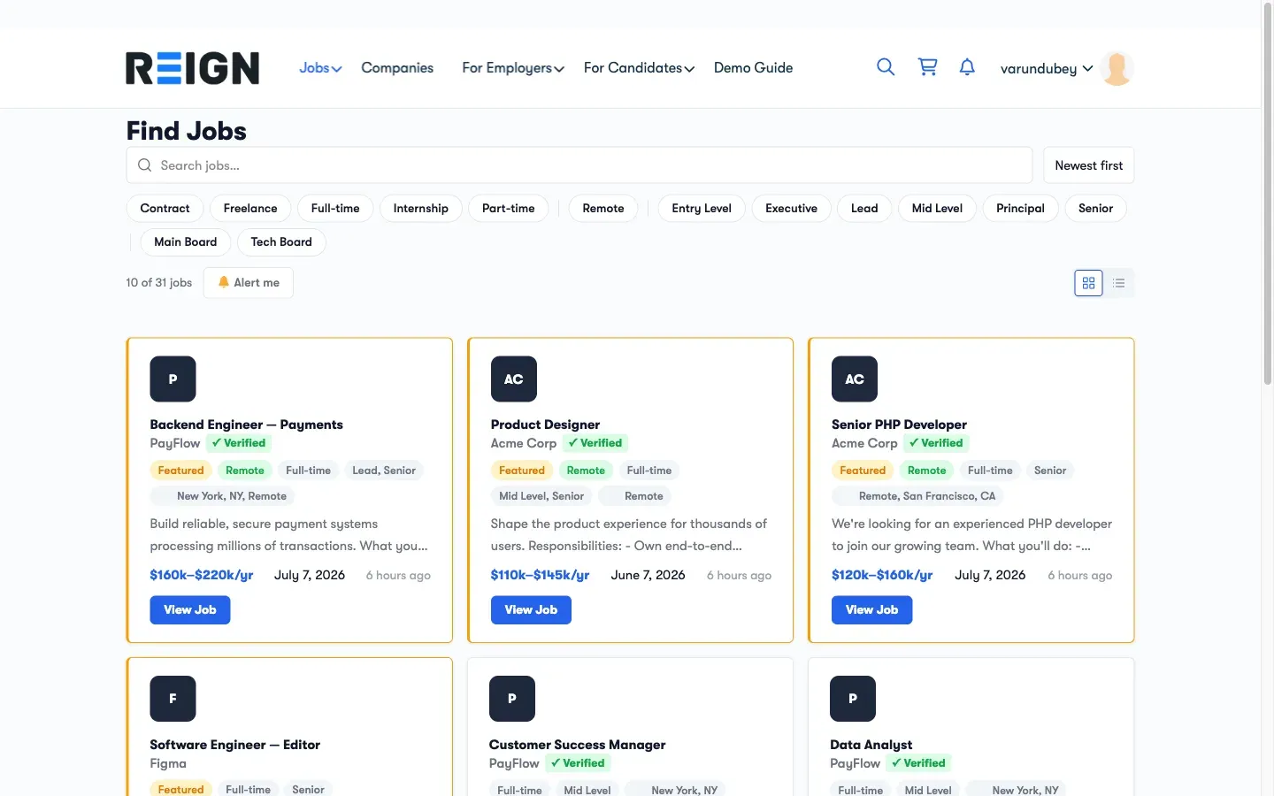 Jobs Page Layout